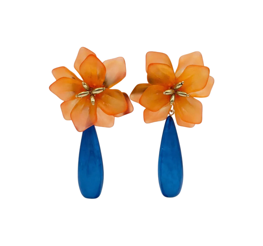 Pendientes Colgantes Floral Naranja y Azul
