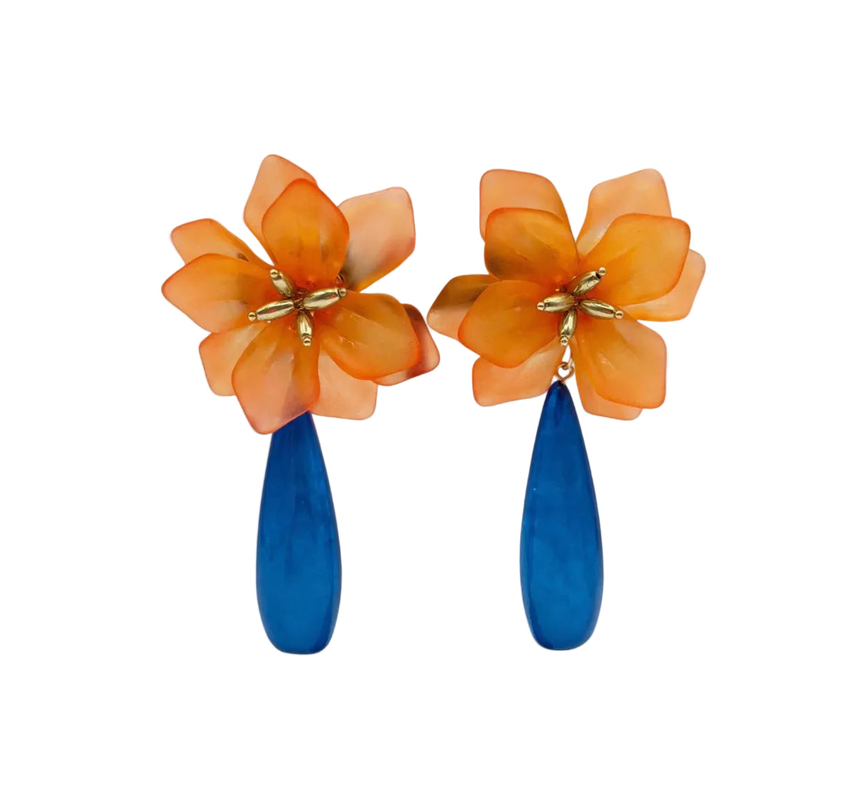 Pendientes Colgantes Floral Naranja y Azul