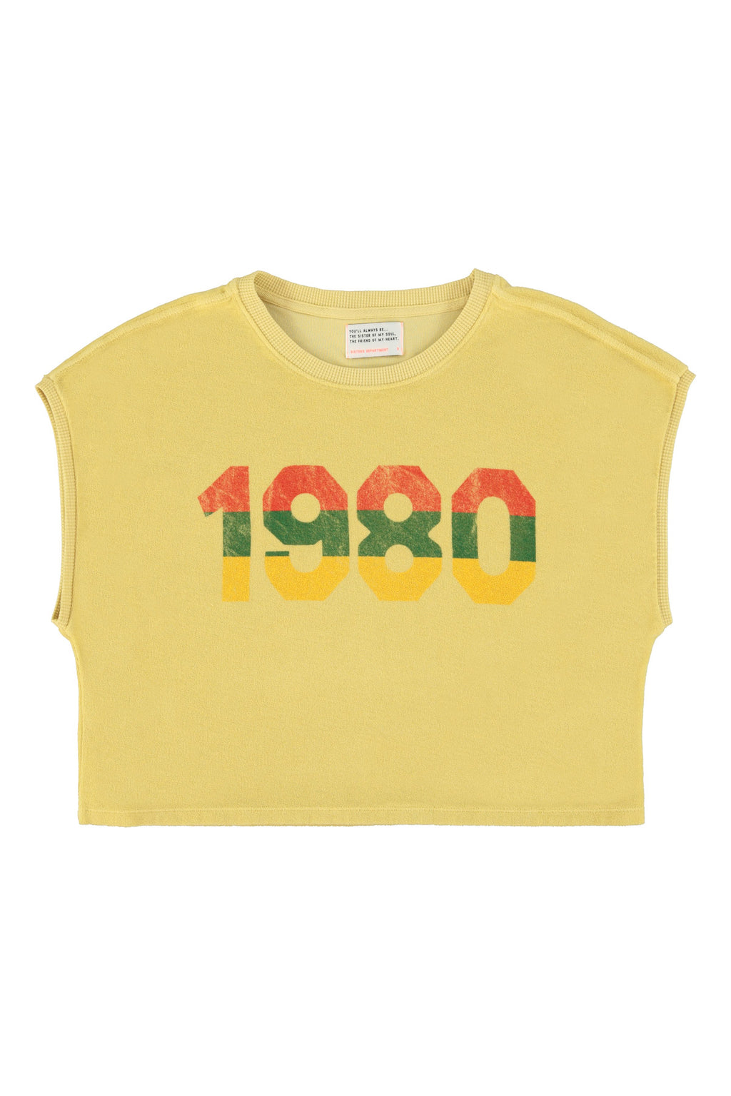 Yellow Sleeveless Round Neck T-Shirt/Top Sand "1980" 