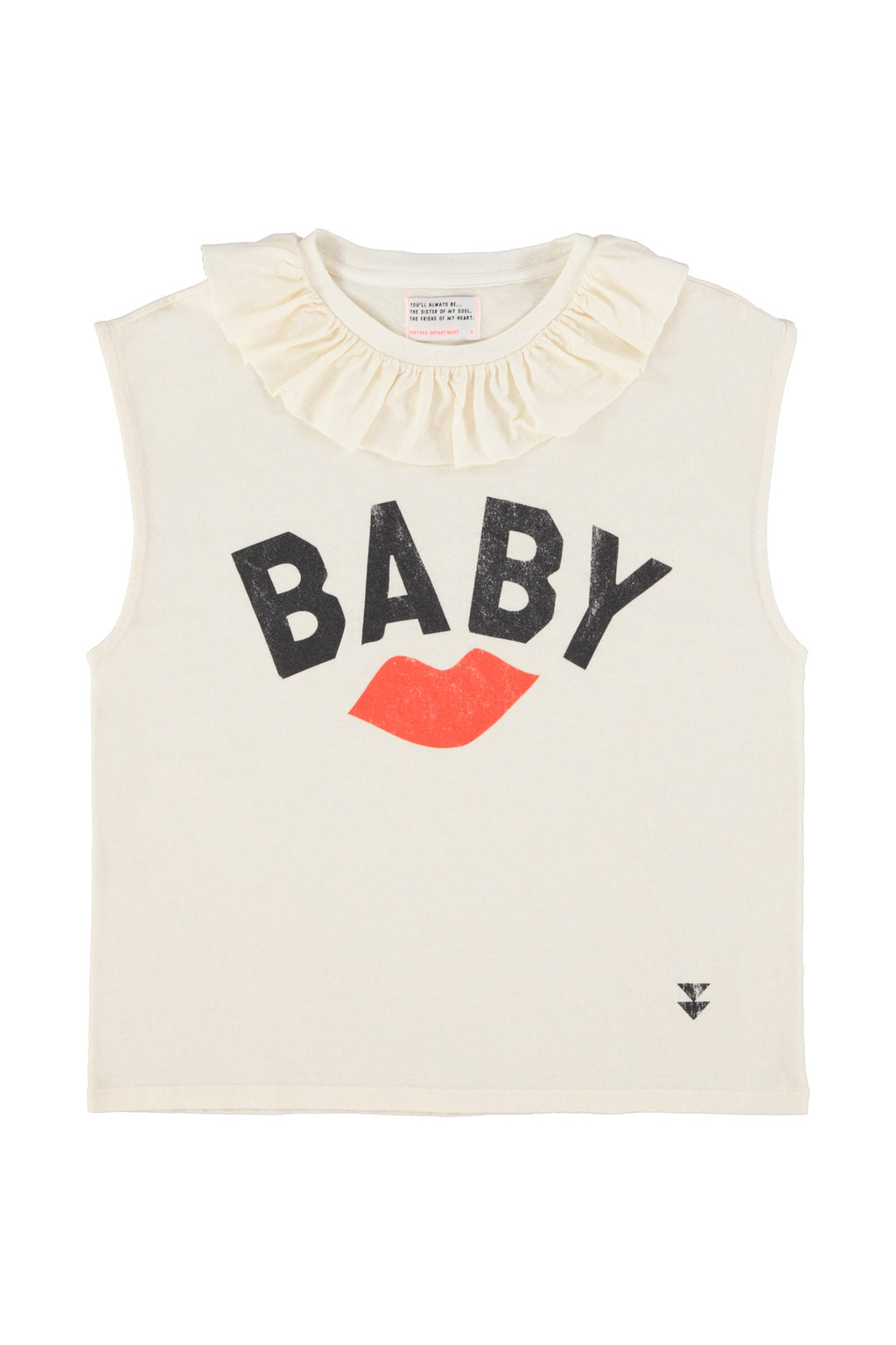 T-shirt Sem Mangas Com Gola Bege Estampado "Baby" Lábios Vermelhos