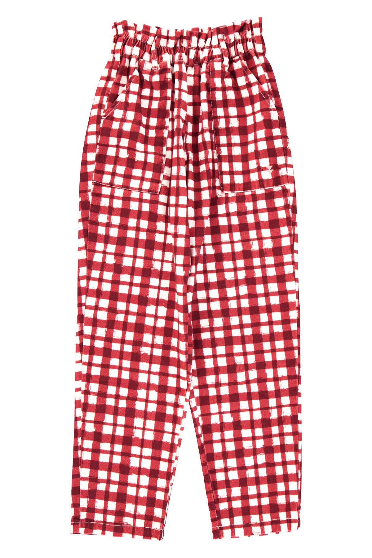 Pantalón Burdeos y Cuadros Ecru