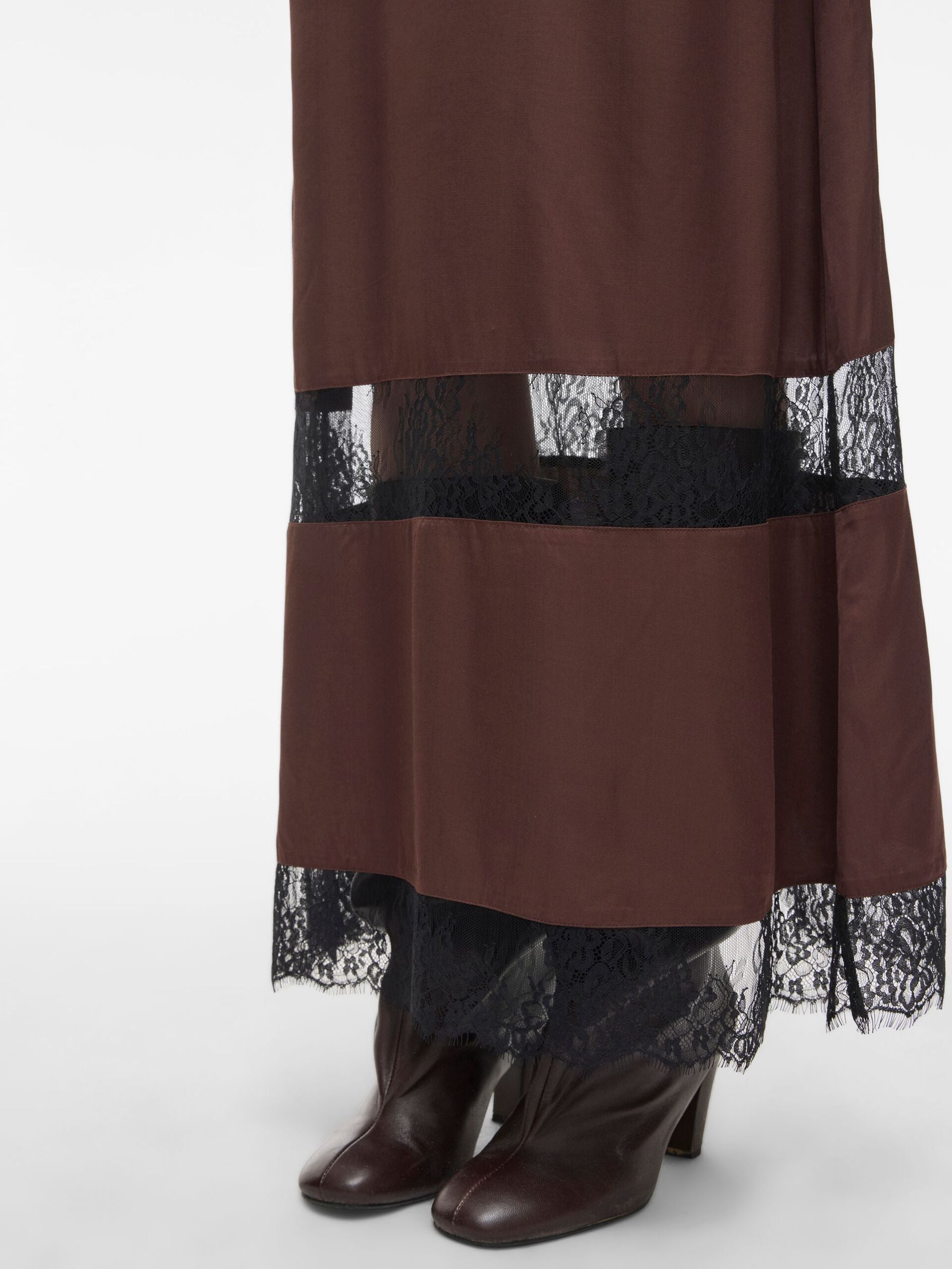 Vestido Midi Roulace Tirantes Marrón Café