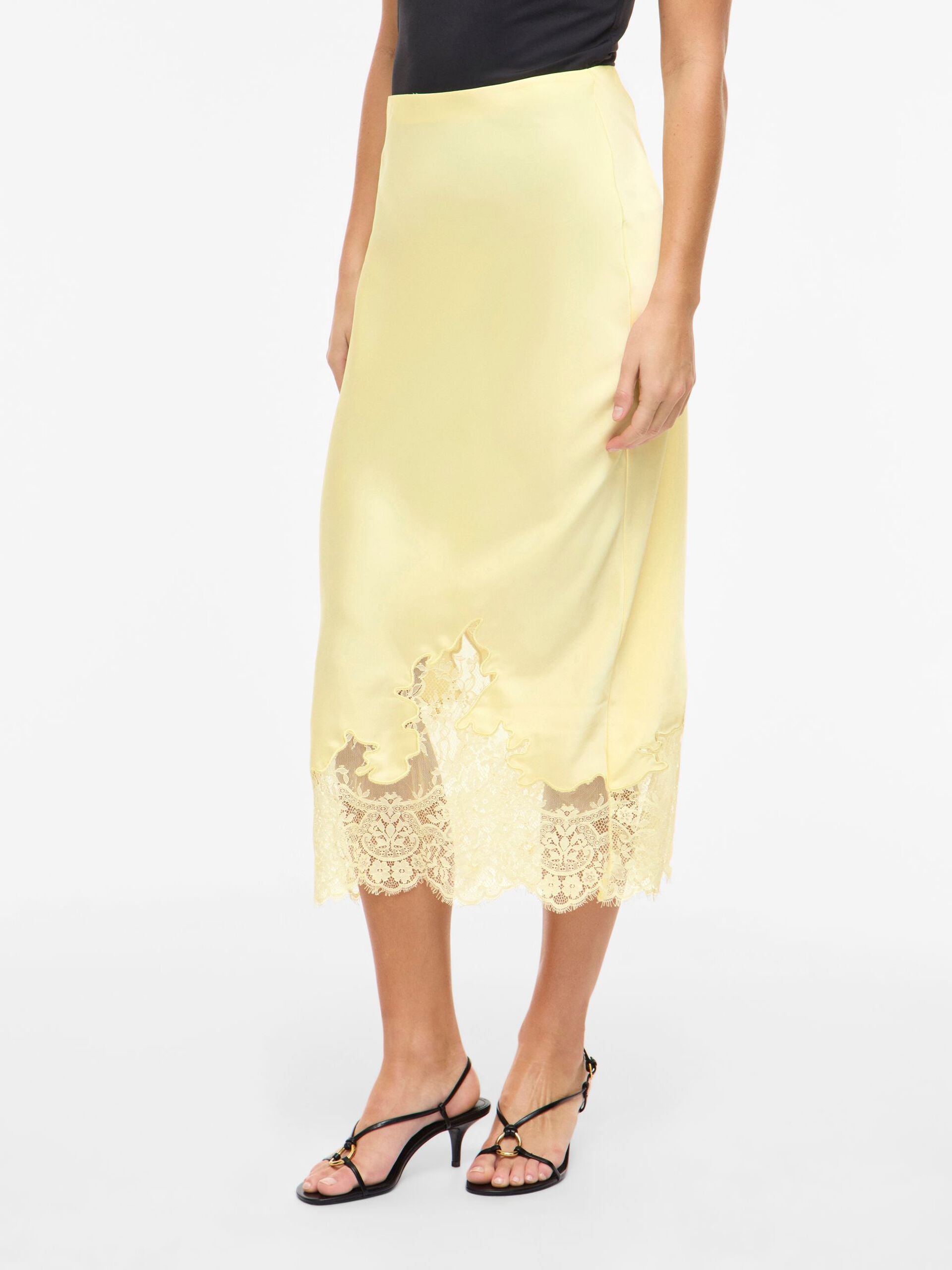 Falda Midi Visabel Talle Alto Encaje Amarillo Pastel