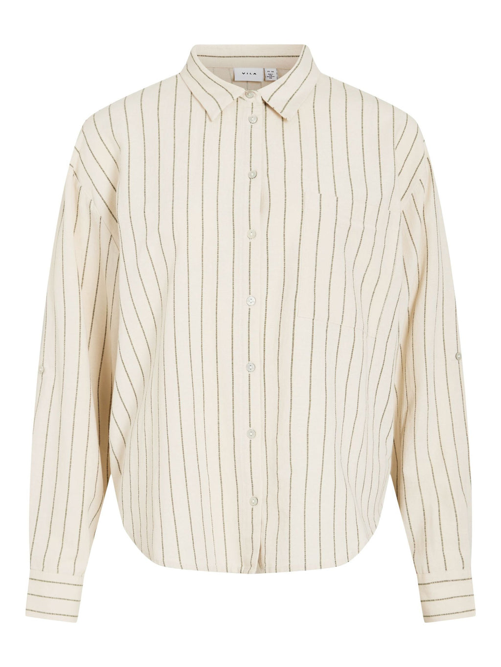Camisa Rayas Viprisilla Manga Larga Natural Jaspeado Claro