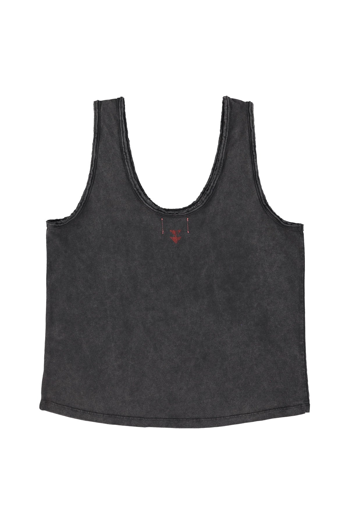 Camiseta/Top Sin Mangas Con Cuello Negro Lavado Estampado "Baby" Labios Rojos