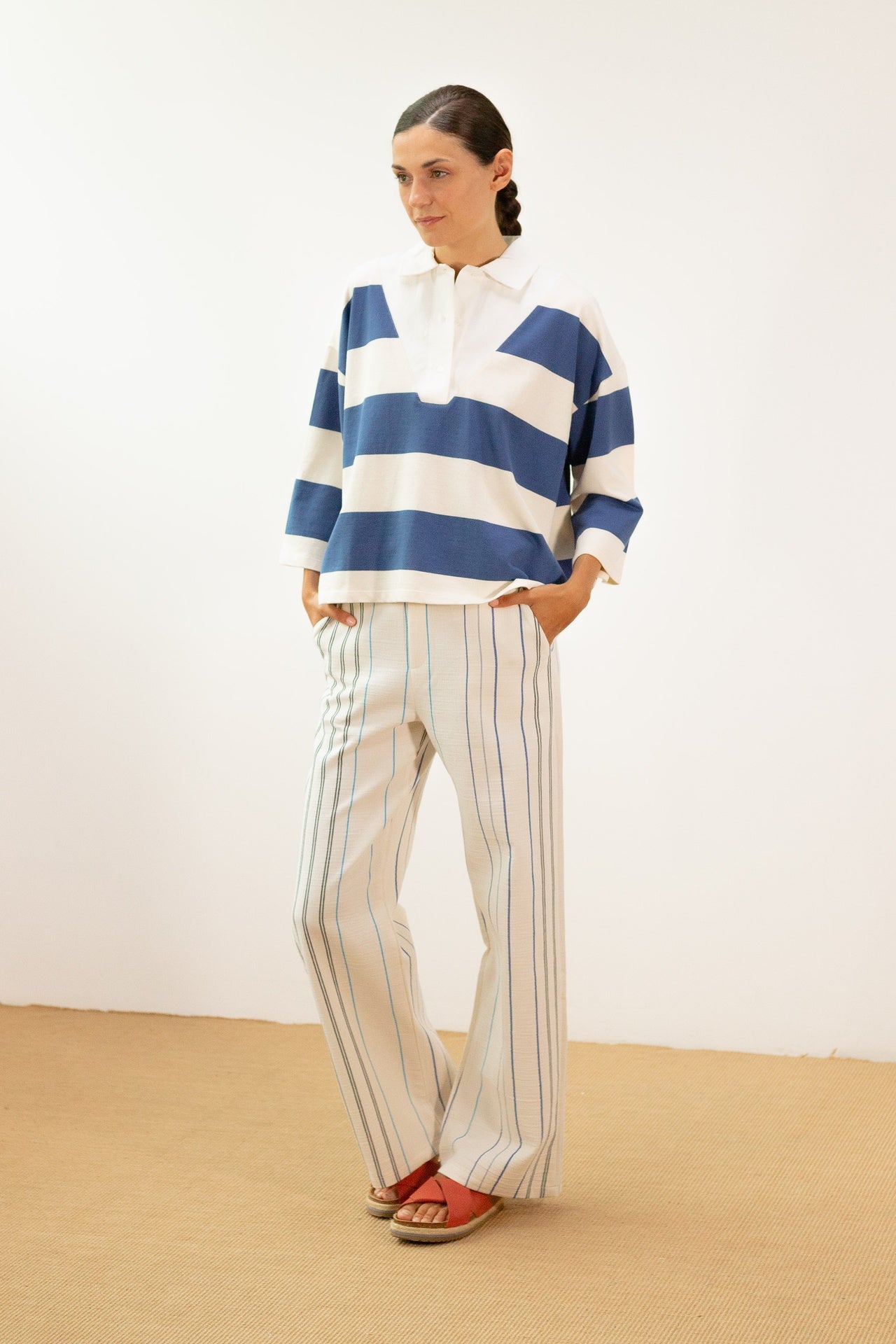 Pantalón Rayas Azules/ Crudo 2601210