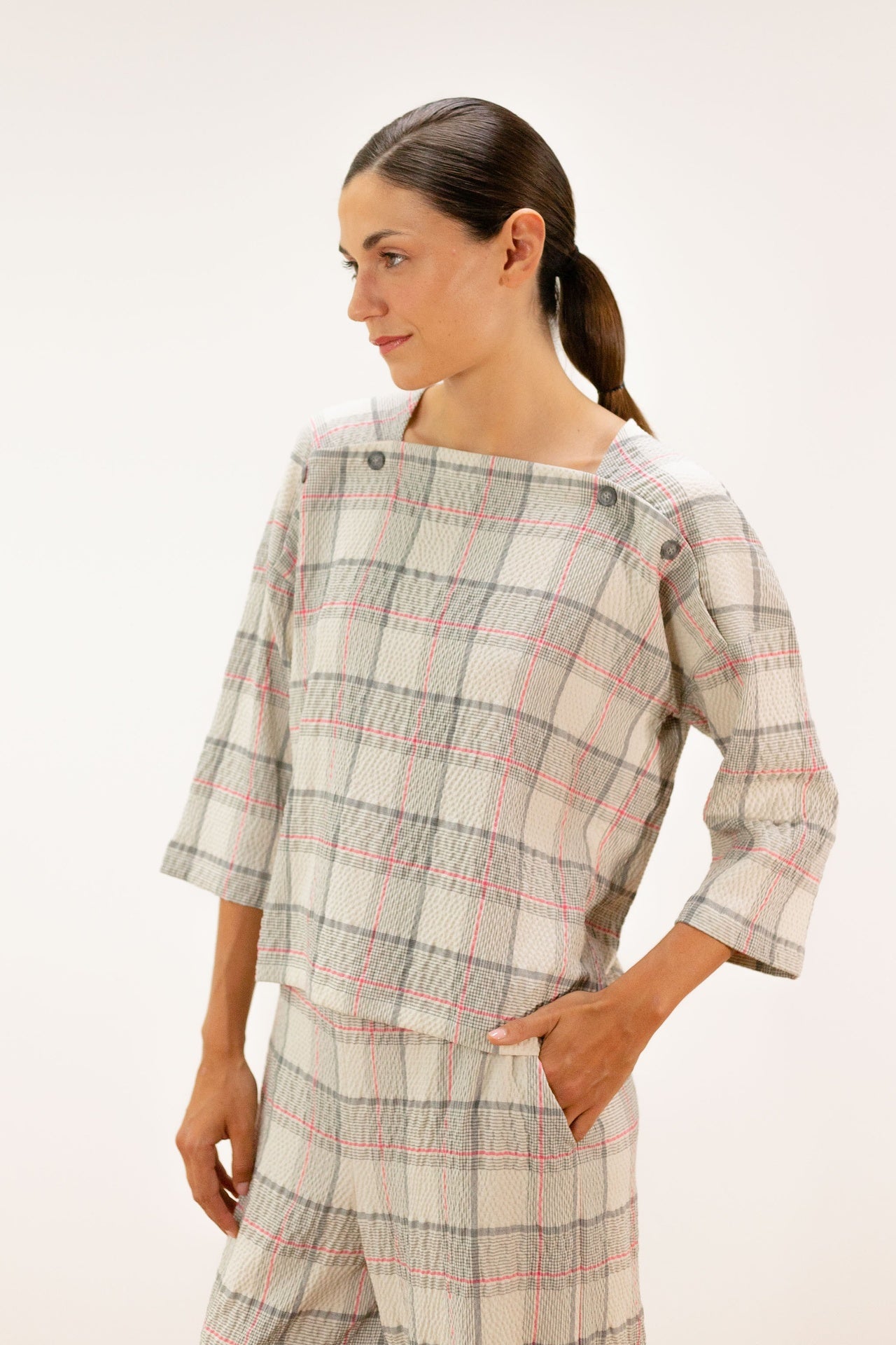 Blusa Cuadros Gris/ Rosa 2601237