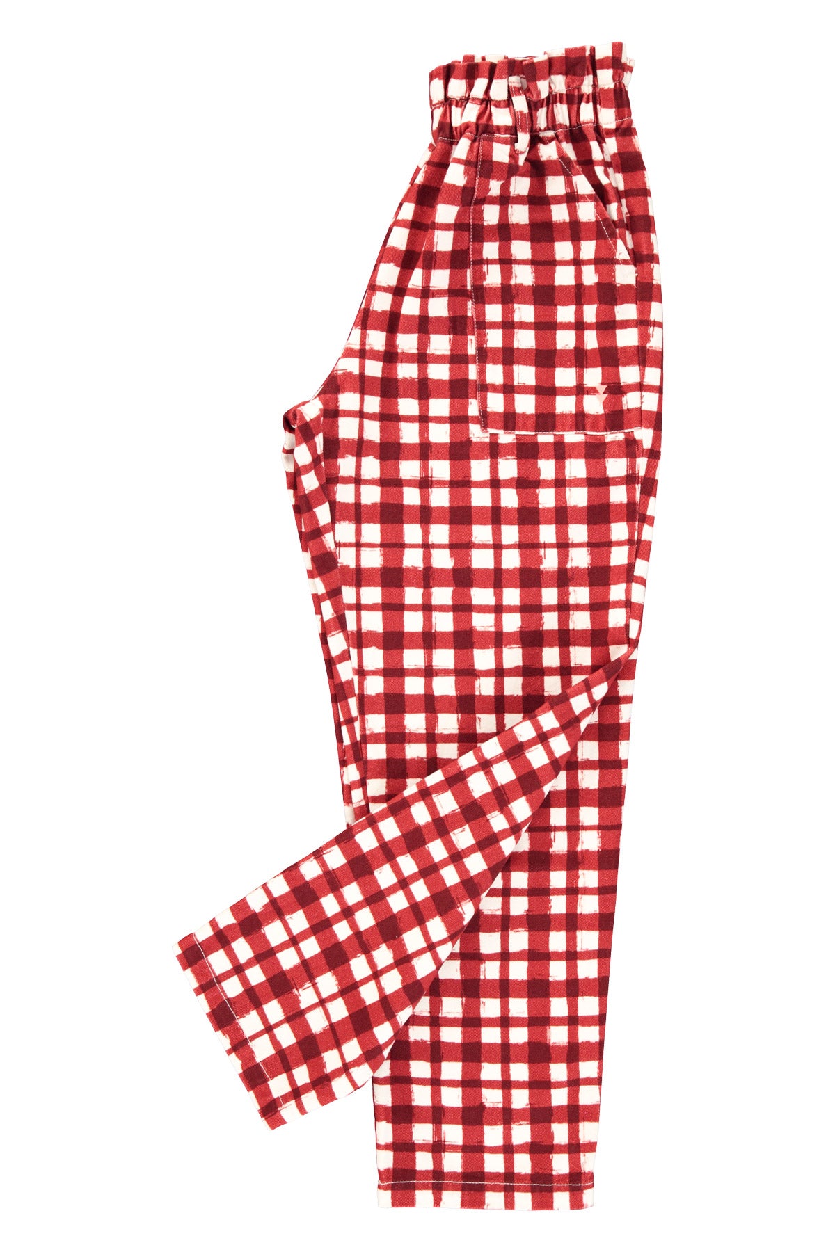 Pantalón Burdeos y Cuadros Ecru