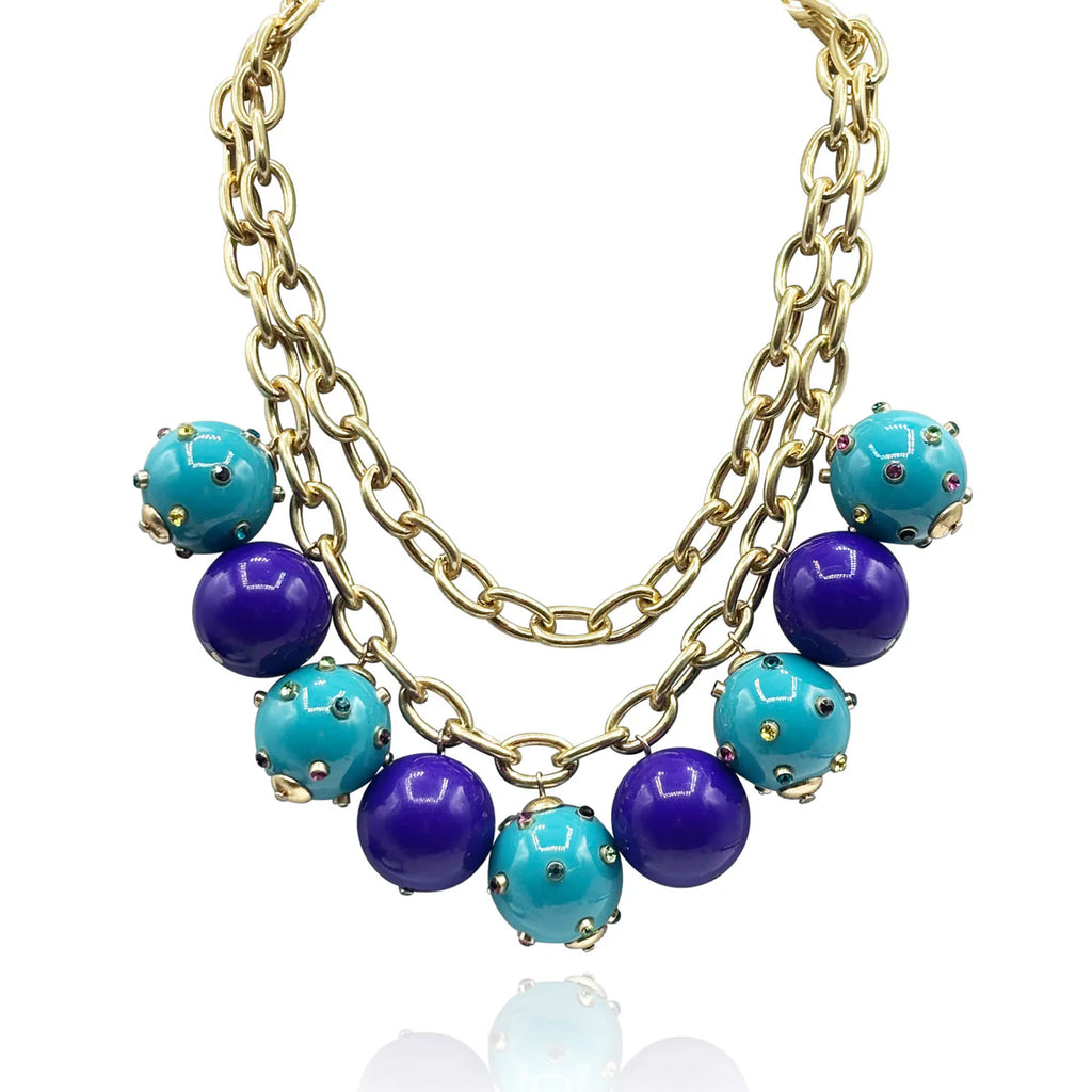Collar Valentina con incrustaciones de turquesa y bolas moradas