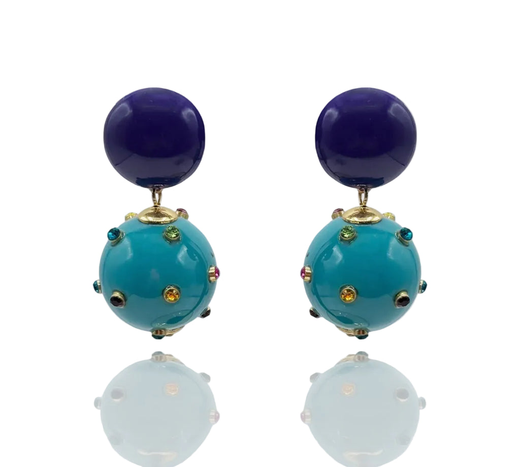 Pendientes Valentina resina morada y turquesa con tachuelas