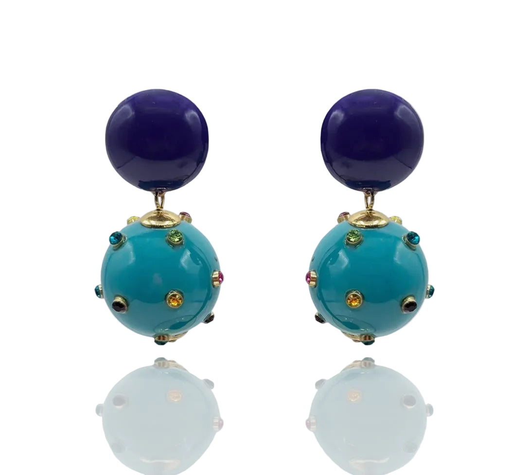 Pendientes Valentina resina morada y turquesa con tachuelas