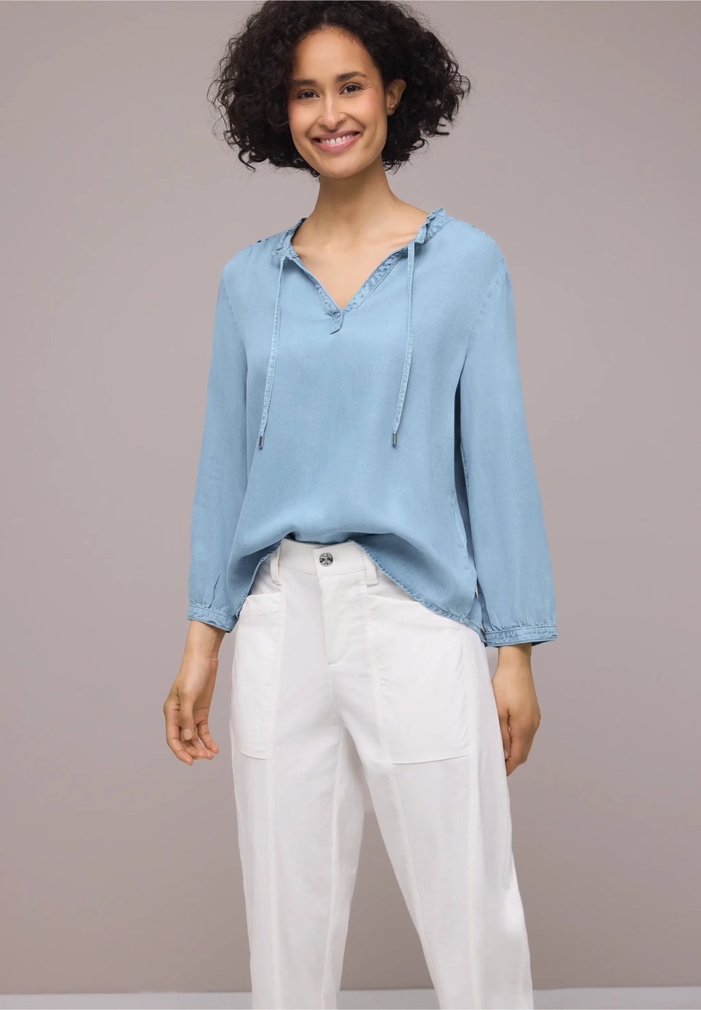 Blusa Splitneck Lavado Suave Azul Claro