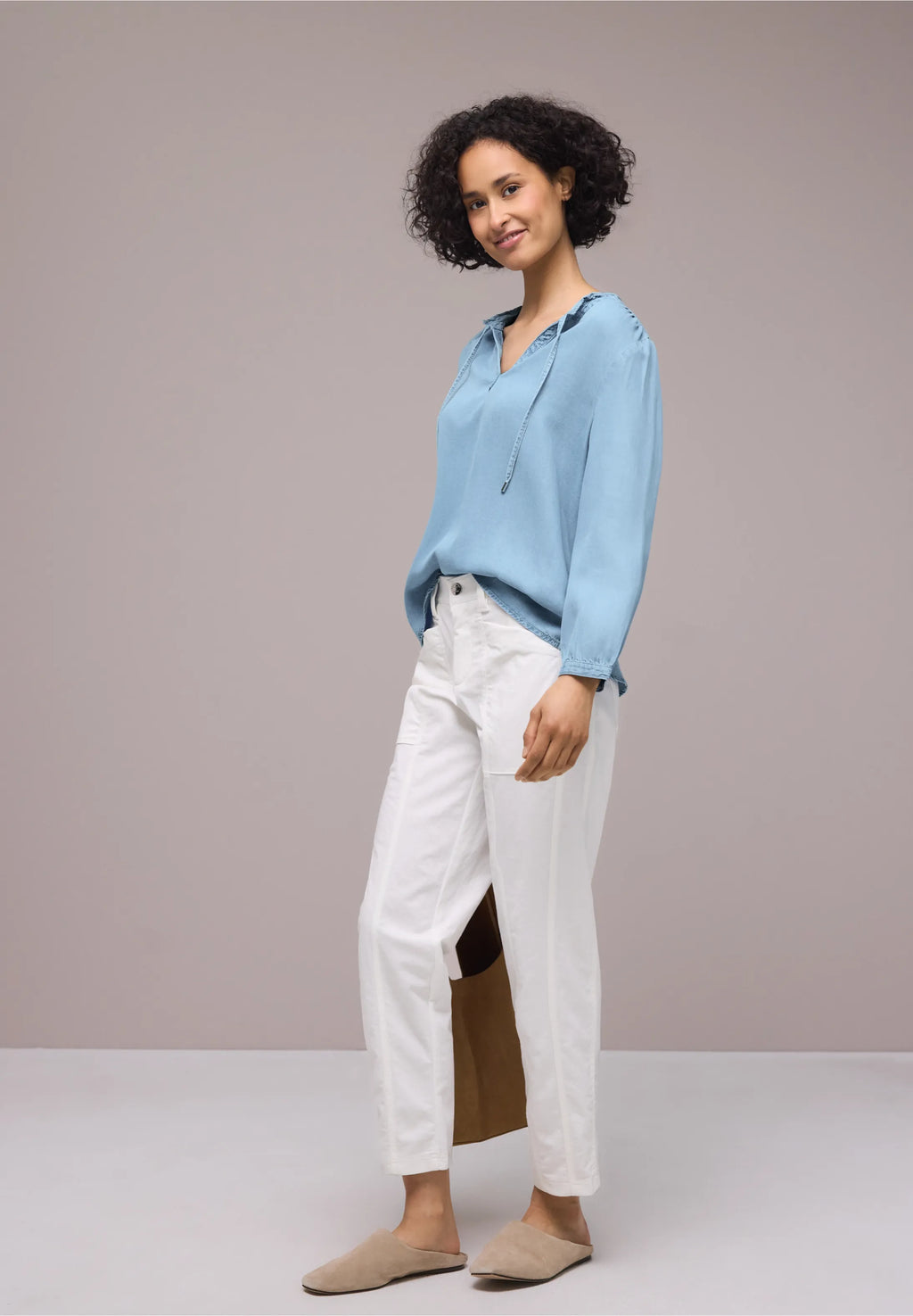 Blusa Splitneck Lavado Suave Azul Claro