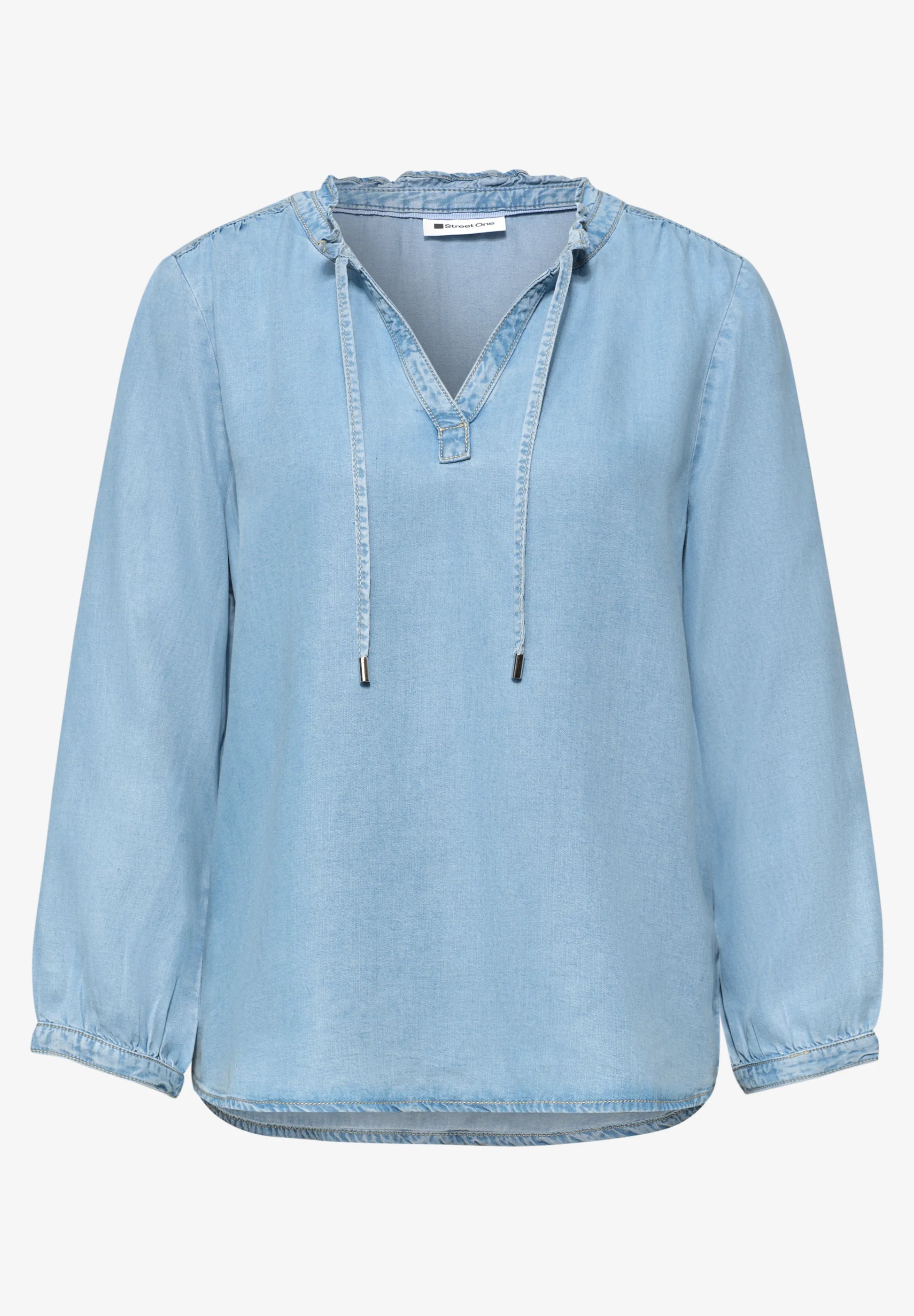 Blusa Splitneck Lavado Suave Azul Claro