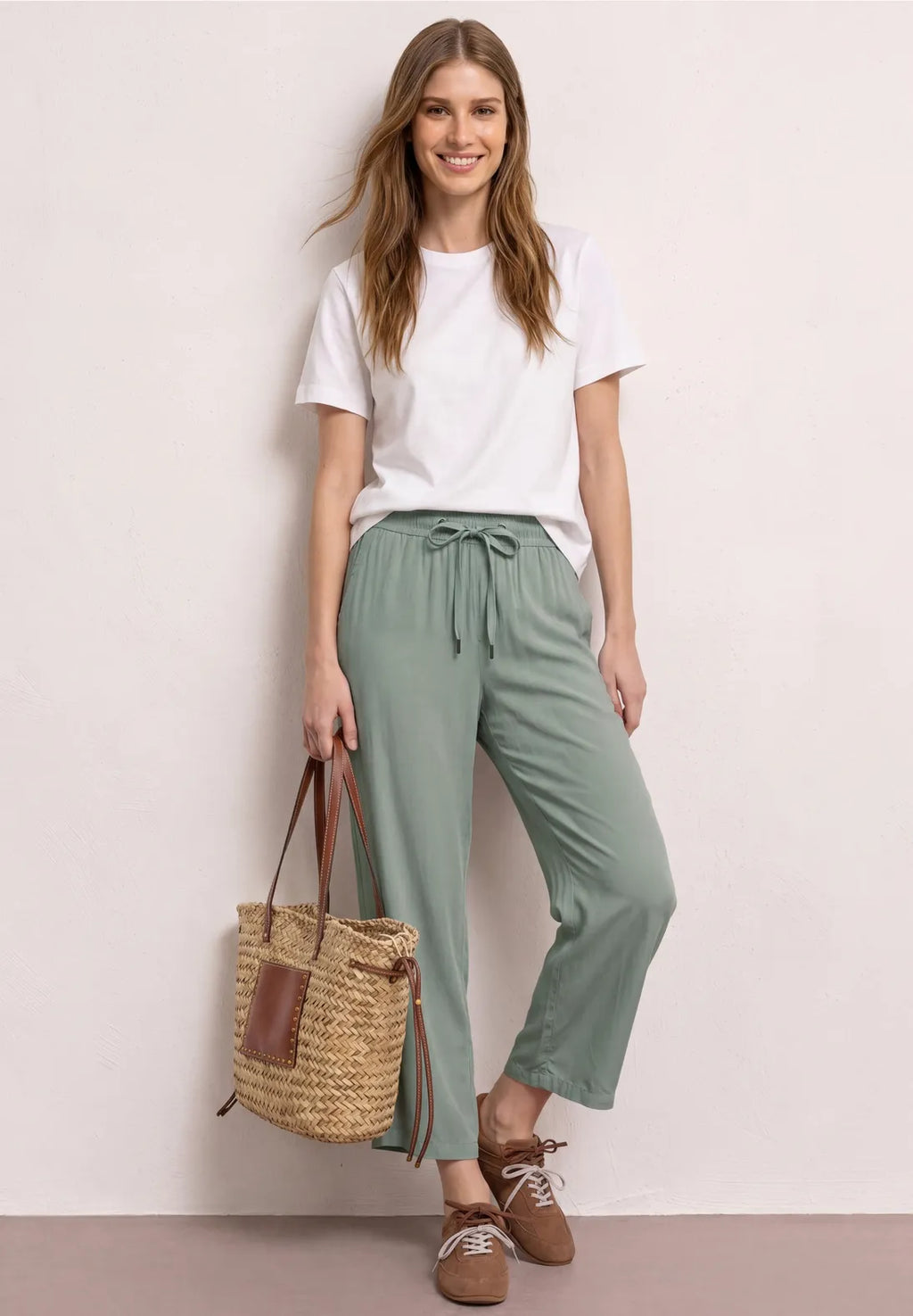 Pantalón Ancho Verde Menta Oscuro