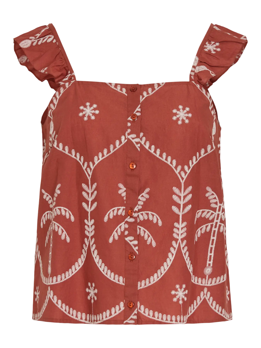 Top Vitosa Bordado Escote Cuadrado Terracota Oscura