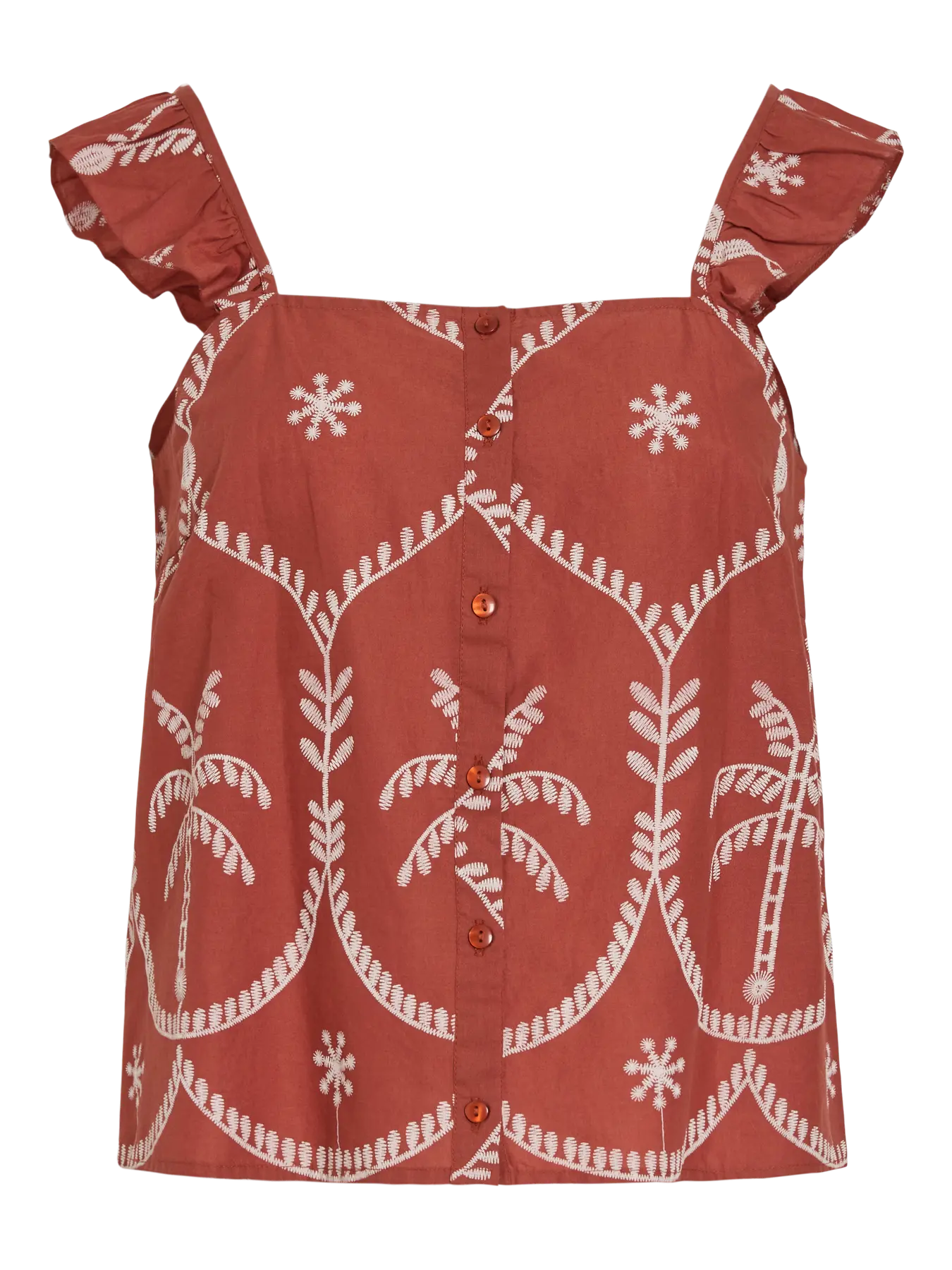 Top Vitosa Bordado Escote Cuadrado Terracota Oscura