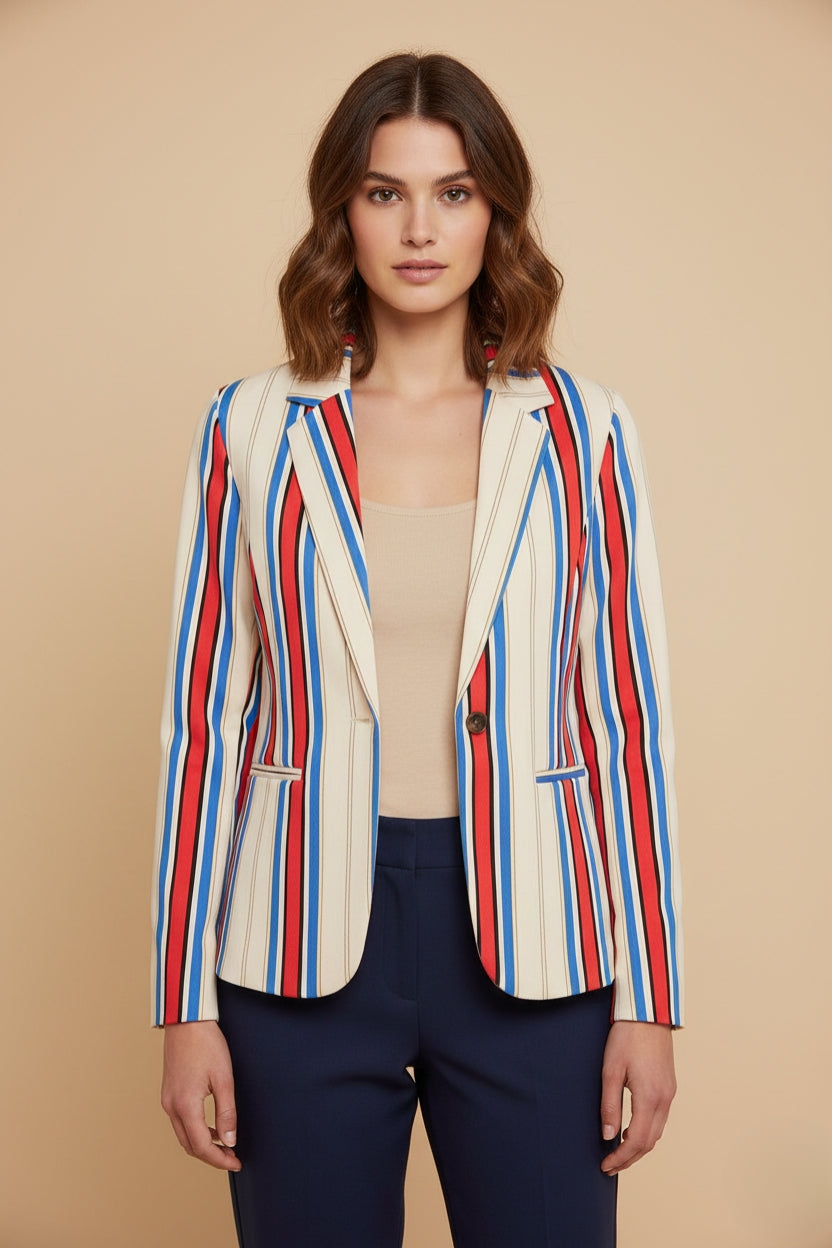 Blazer Ihkate Print Bl29 Rayas Azul y Rojo