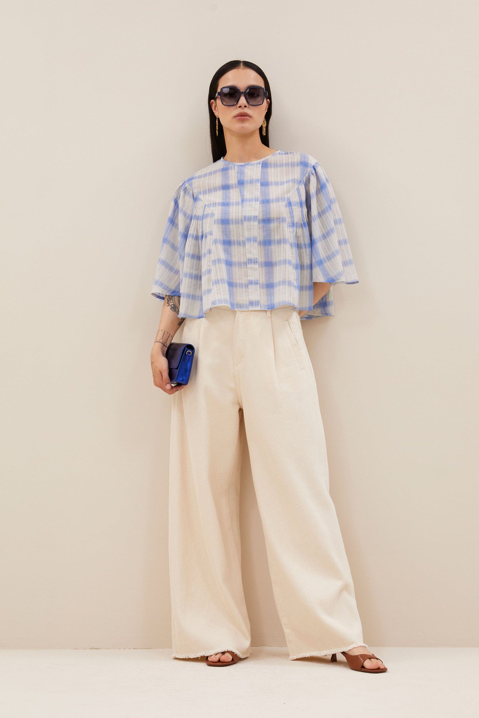 Blusa Davin Check Azul Light