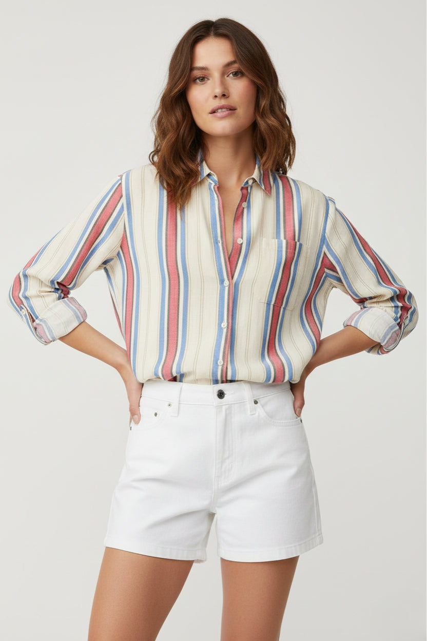 Camisa Ihfanni Rayas Azul y Rojo