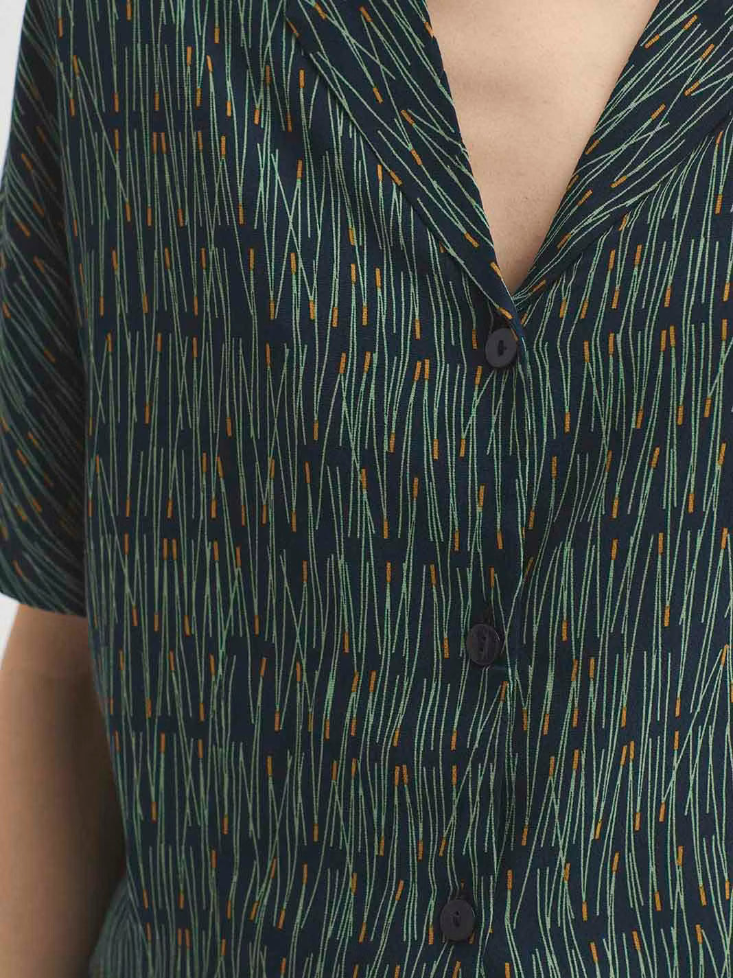 Camisa Pine Needles Estampado Manga Curta Azul-Marinho