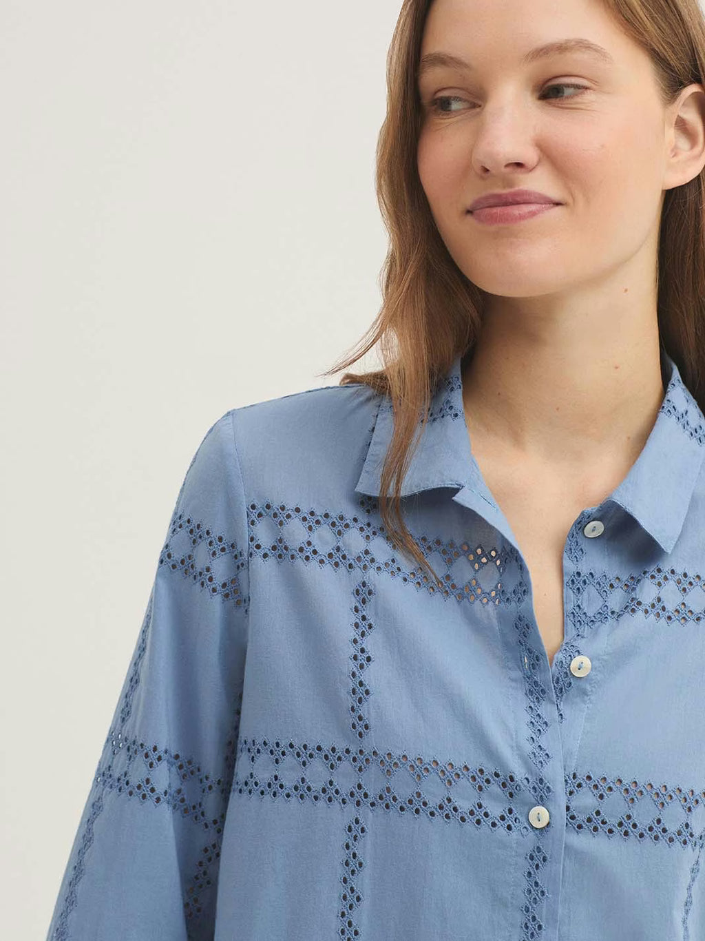 Blusa Swiss Embroidered Blouse Azul Brillante