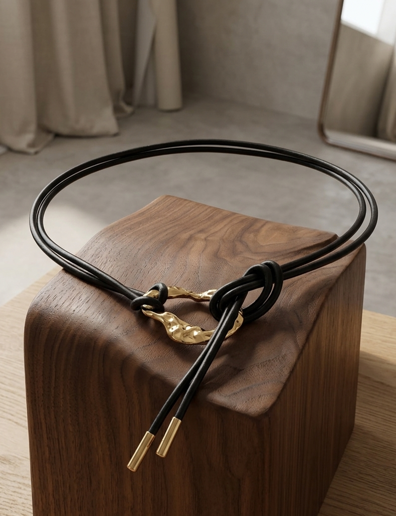 Cinto Vihayley Atado Preto Detalhe Dourado