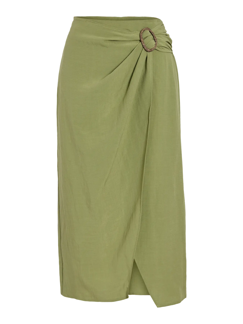 Falda Midi Vifrin Talle Alto Hebilla Verde Musgo