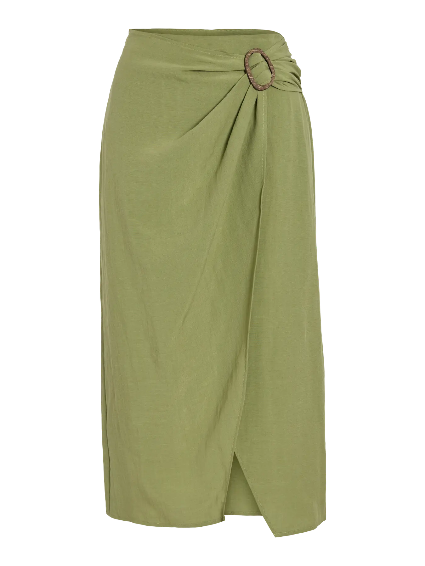 Falda Midi Vifrin Talle Alto Hebilla Verde Musgo