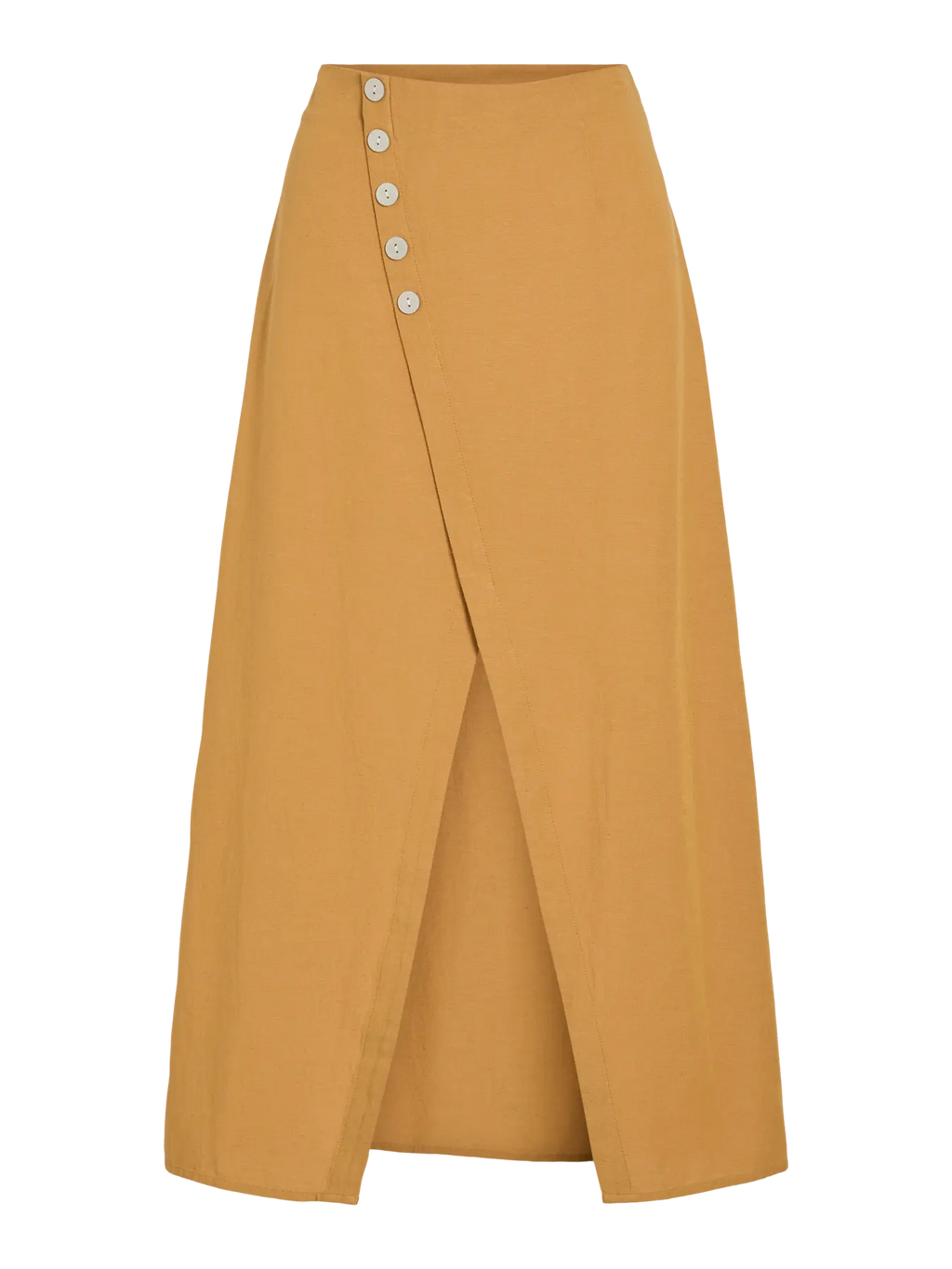 Falda Midi Viprisilla Talle Alto Botones Ámbar Dorado