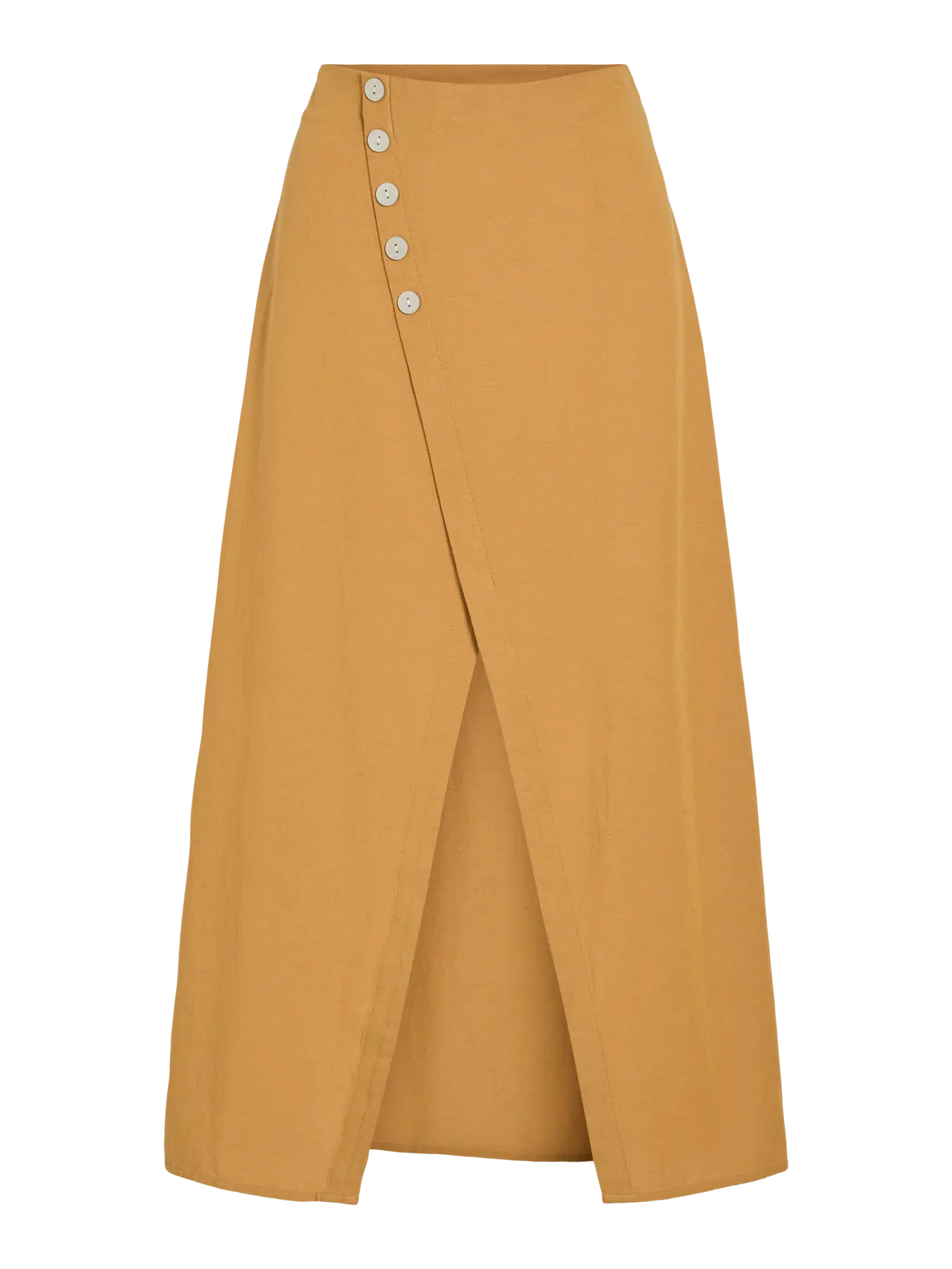 Falda Midi Viprisilla Talle Alto Botones Ámbar Dorado