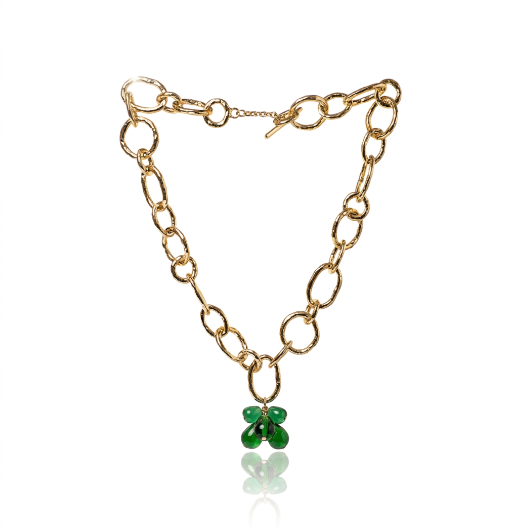 Collar Dorado con Piedras de Cristal Murano Verdes Laletic2