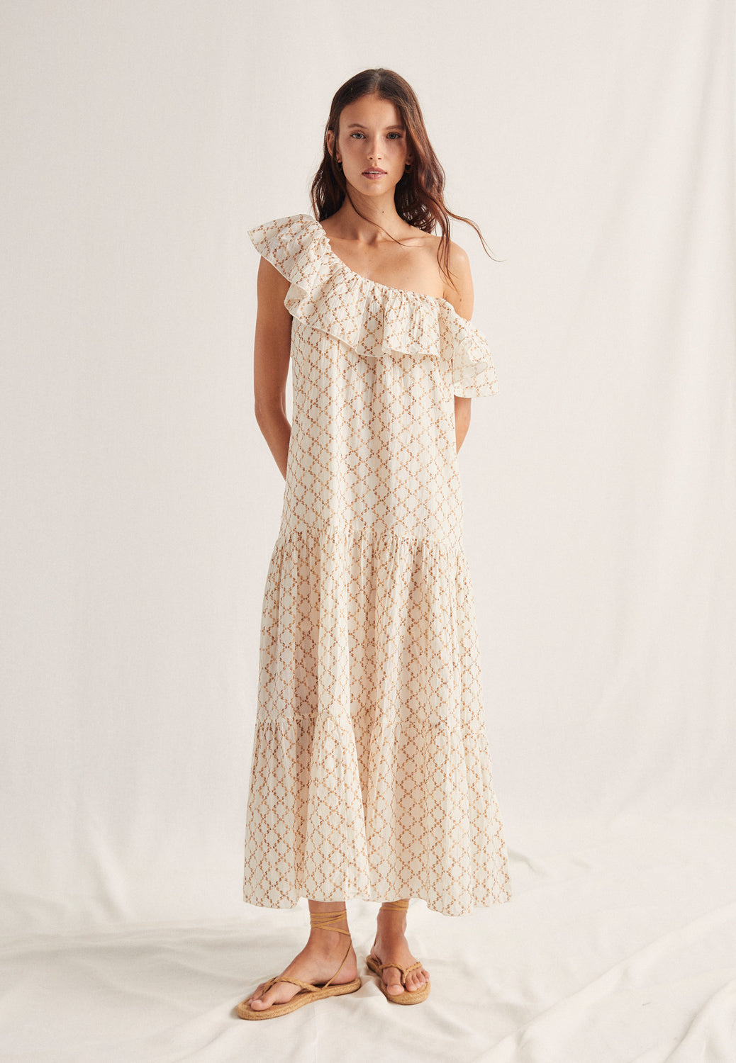 Vestido Volante Bordado Etnico Ivy Crudo