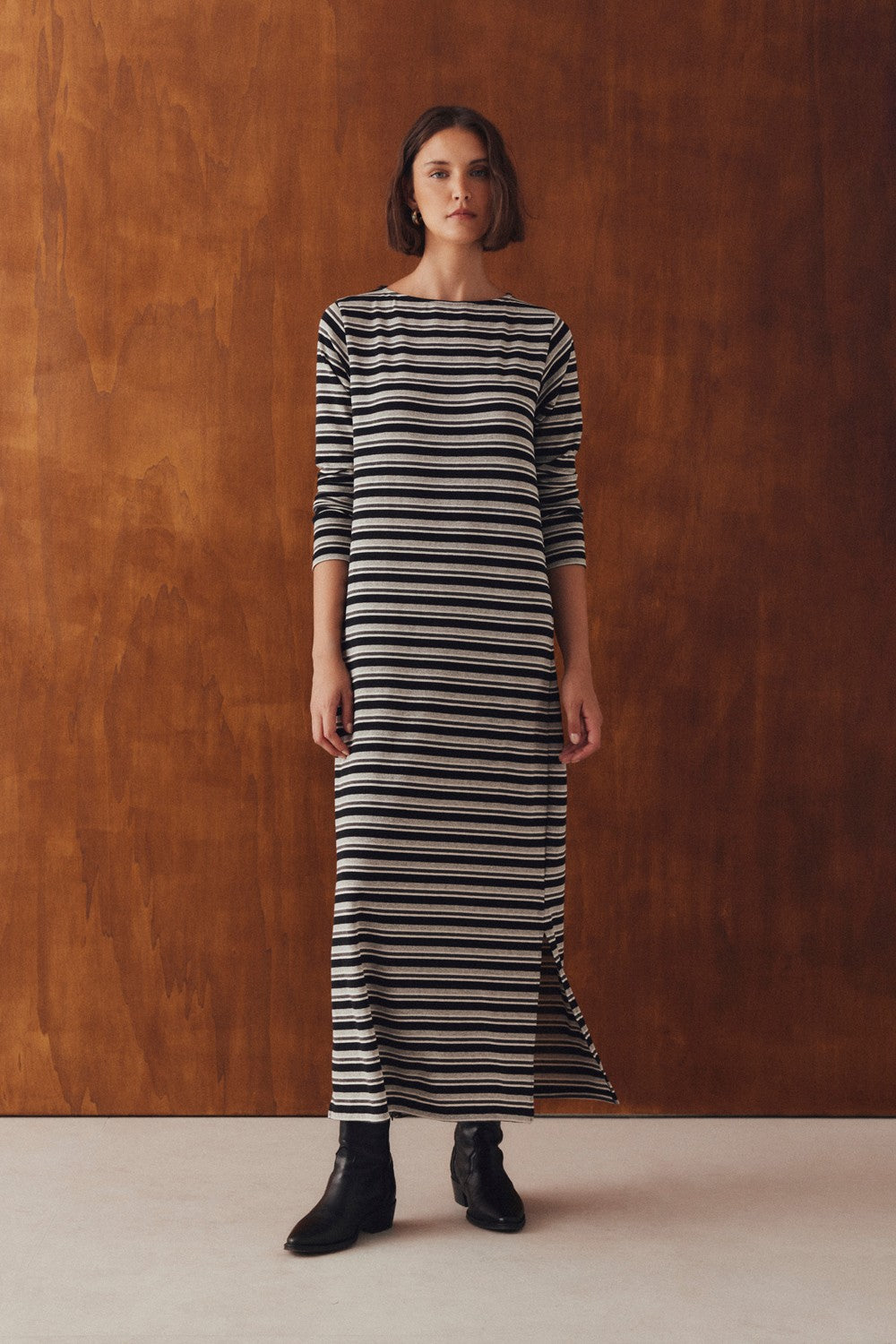 Vestido Vinci de rayas, color gris, MI&CO