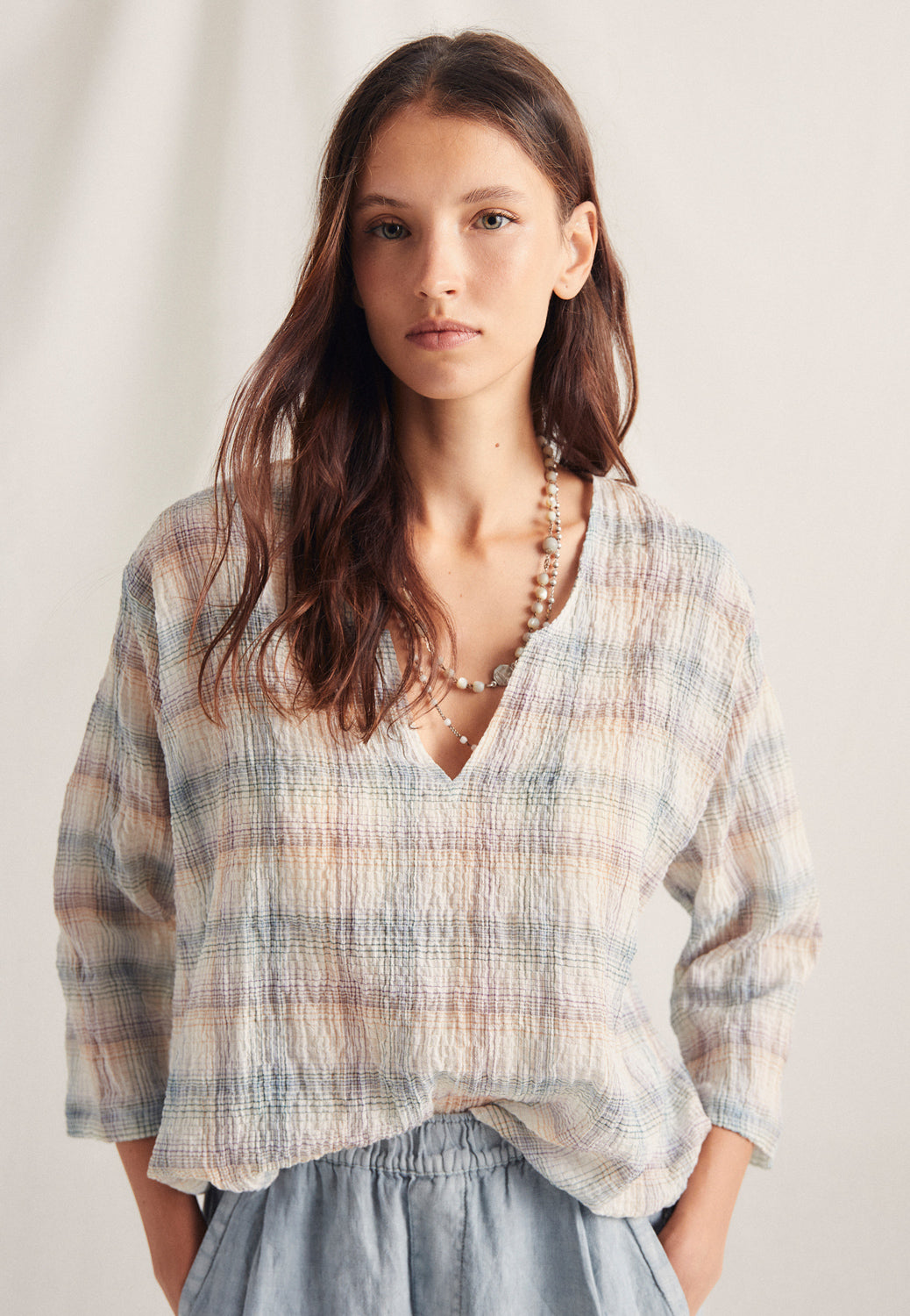 Blusa M/L Cuadros Glam Unico