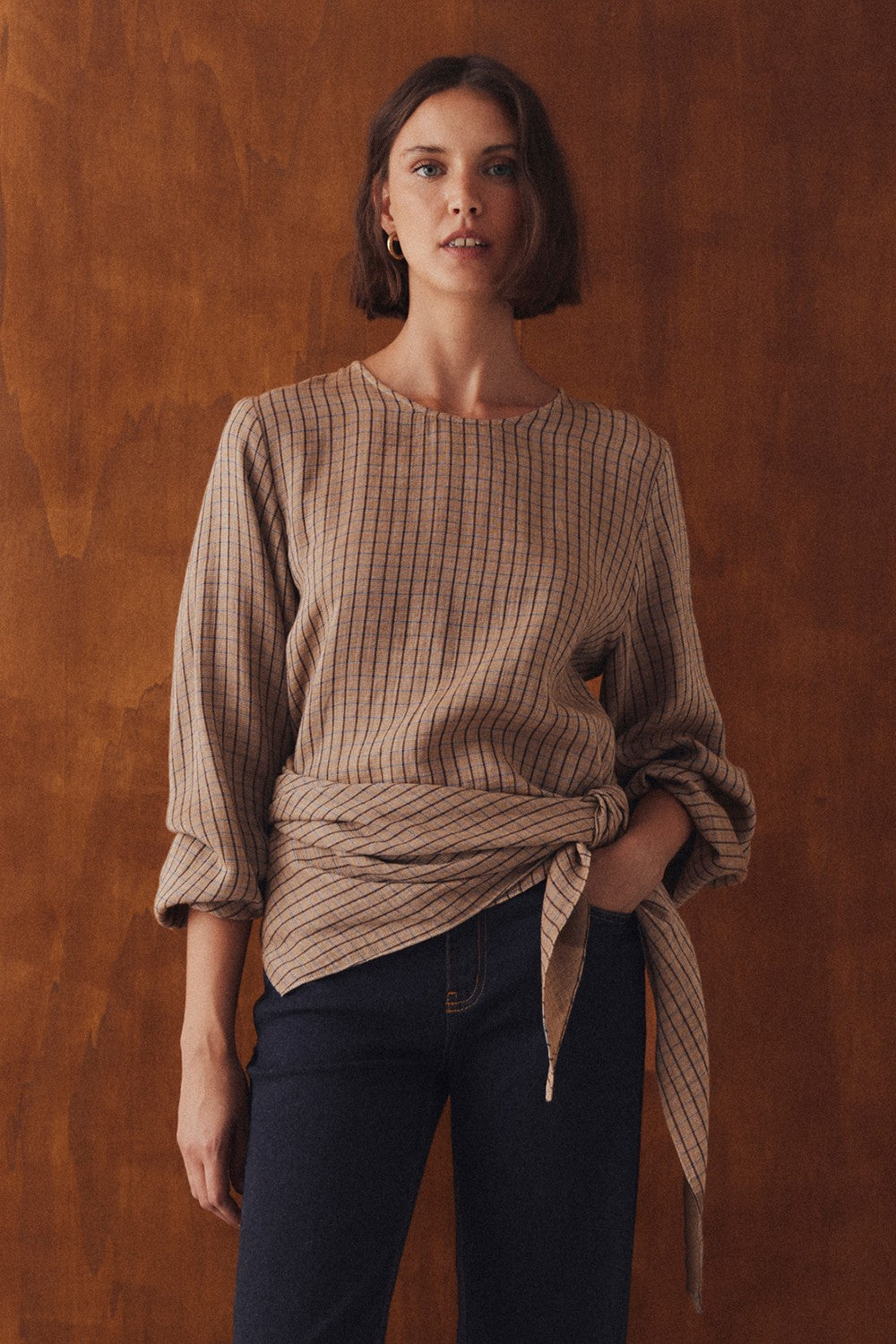 Blusa Tessaro de cuadros con pañuelo MI&CO - marrón