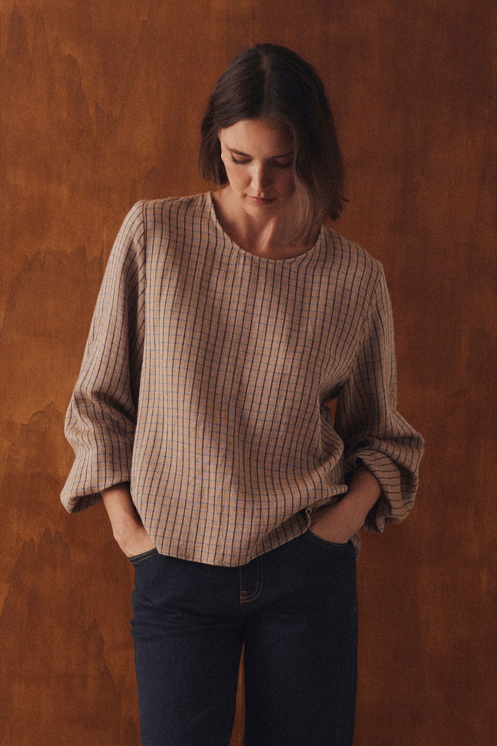 Blusa Tessaro de cuadros con pañuelo MI&CO - detalle