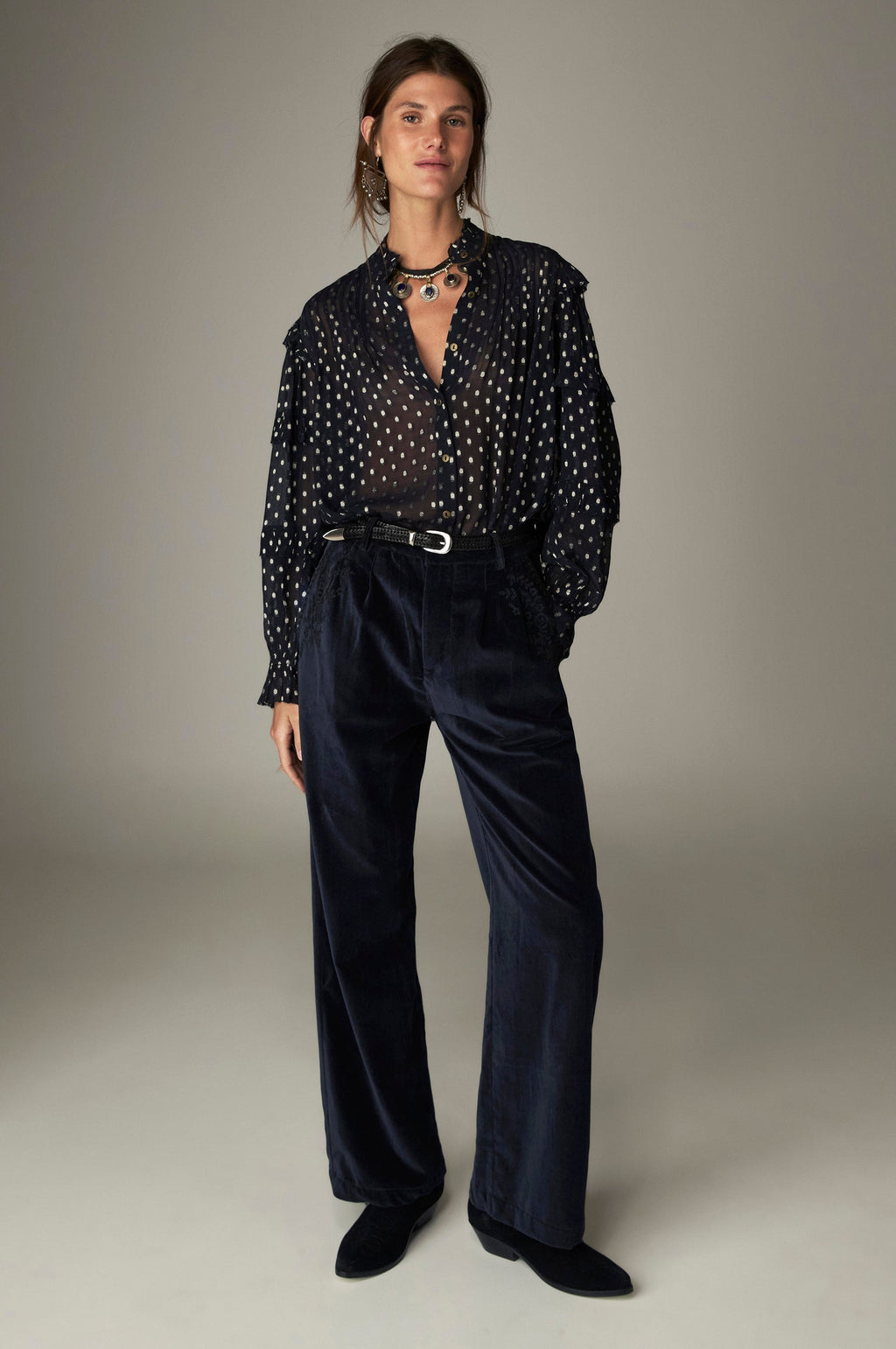Pantalón Gordon Blue Velvet Vinton Blue - vista 4 - MAISON HOTEL