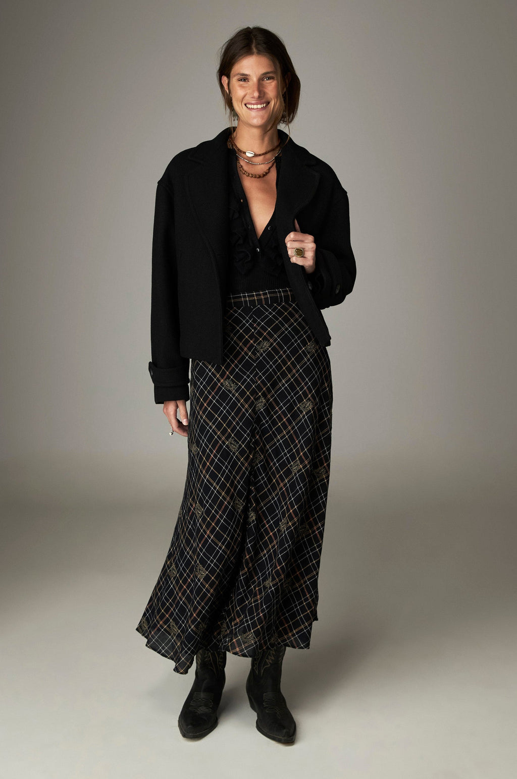 Falda Nelly Vesoul Noir Plaid - vista 6 - MAISON HOTEL