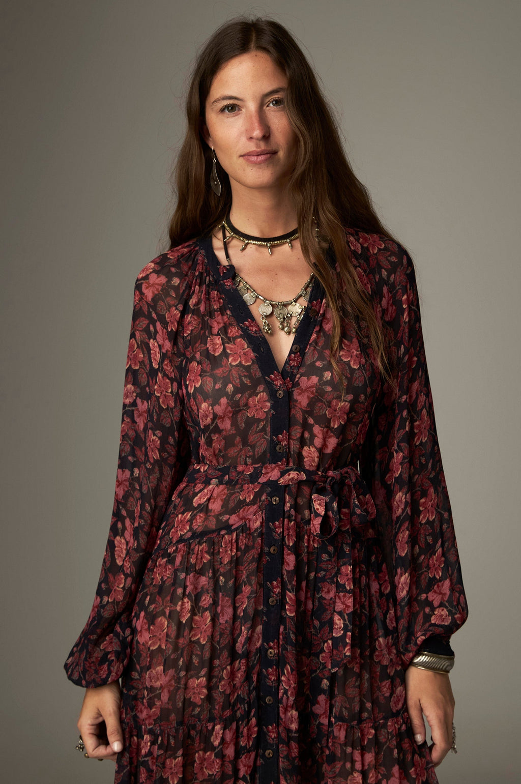 Vestido Nila Camelia Punk Pink MAISON HOTEL - detalle estampado