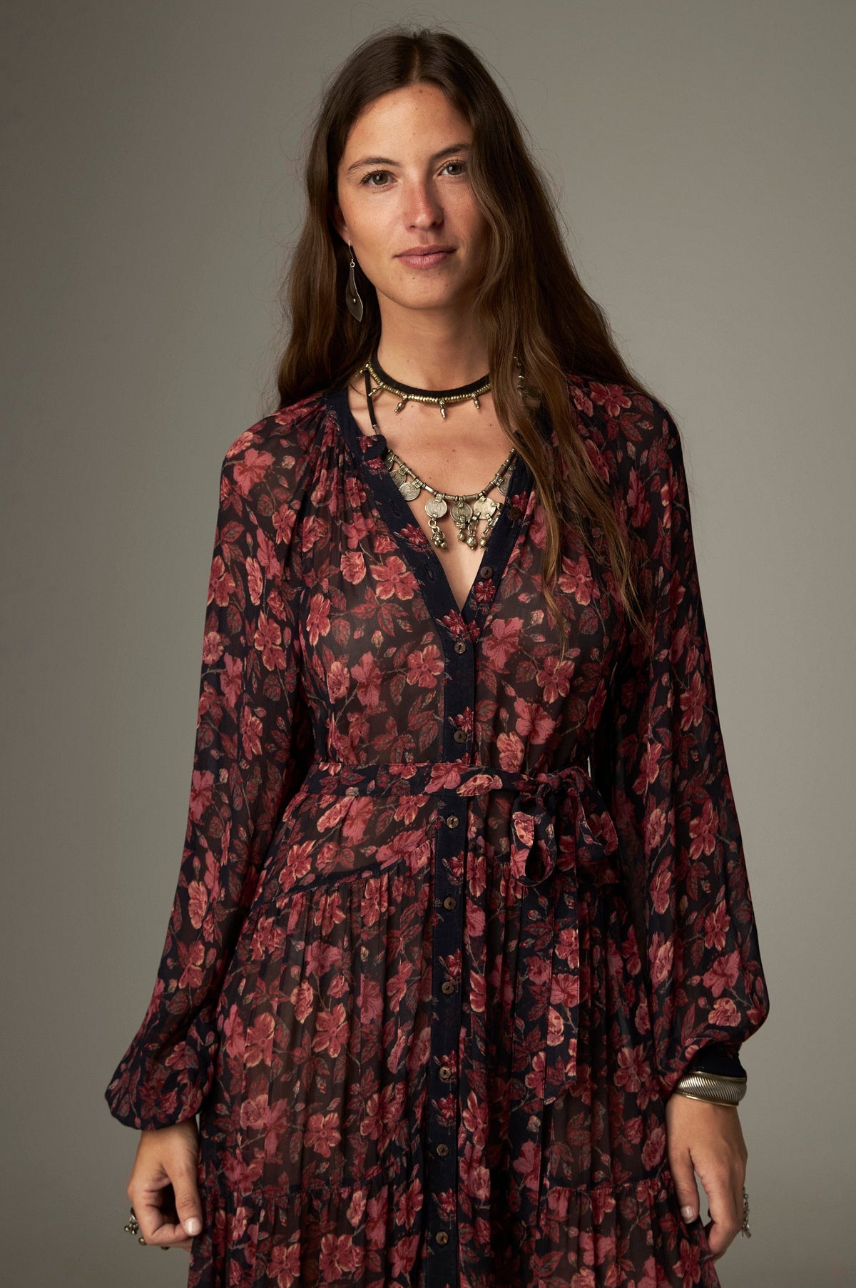 Vestido Nila Camelia Punk Pink MAISON HOTEL - detalle estampado