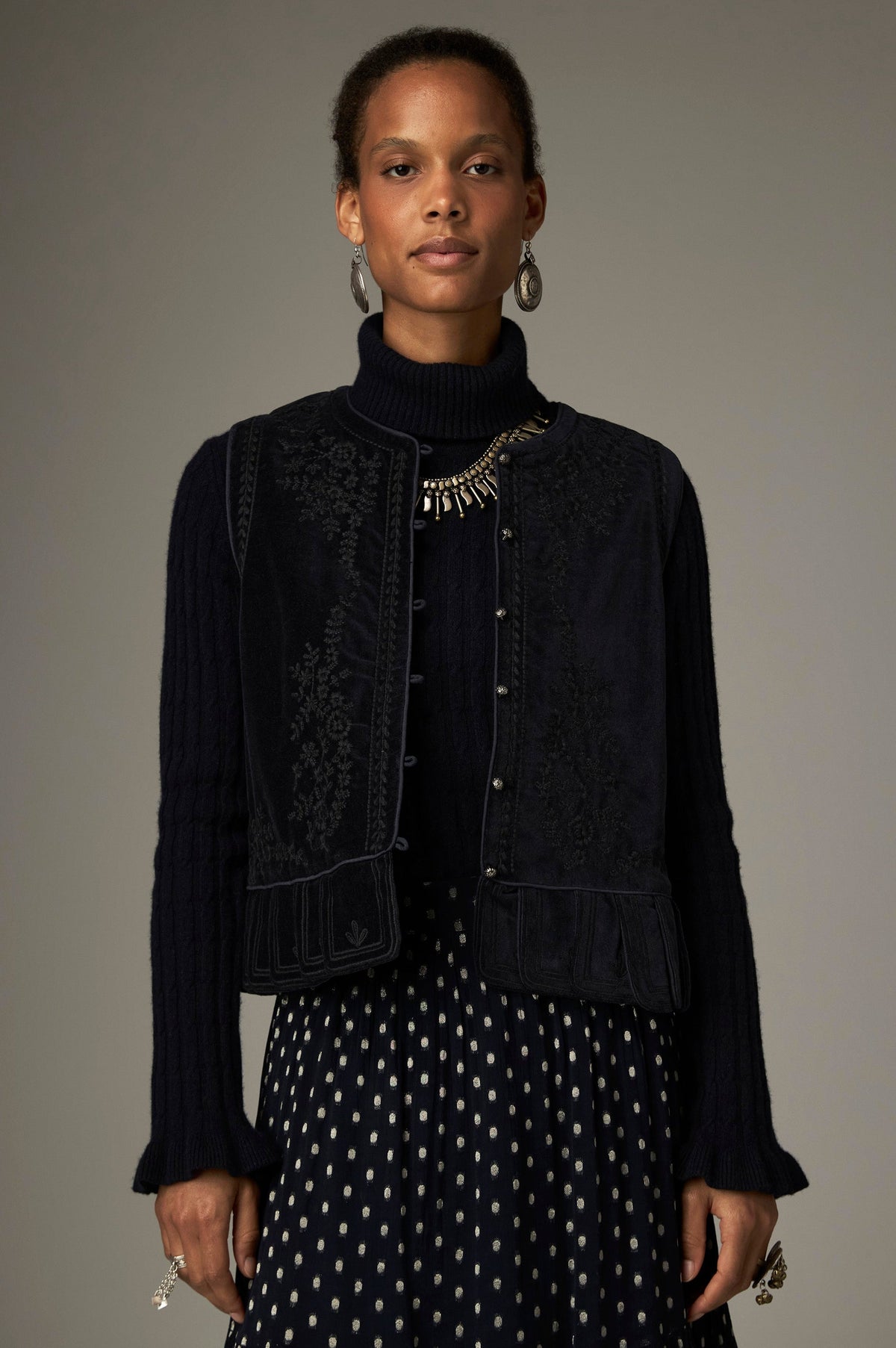 Chaleco Bob Blue Velvet terciopelo Vinton Blue MAISON HOTEL - detalle