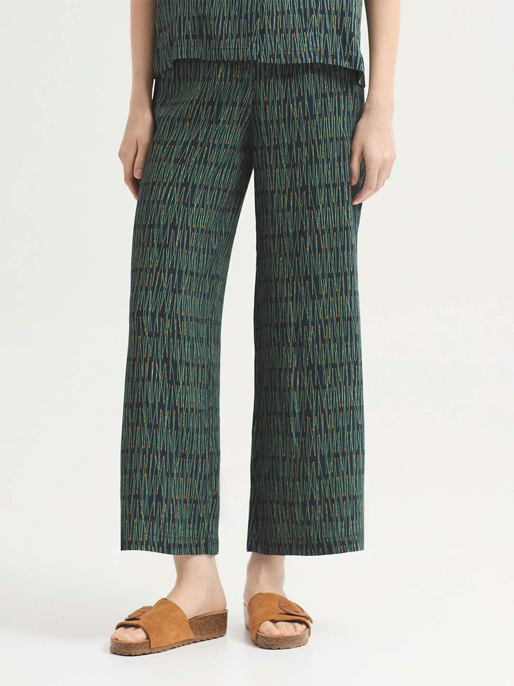 Pantalón Fluido Pine Needles Print Marino