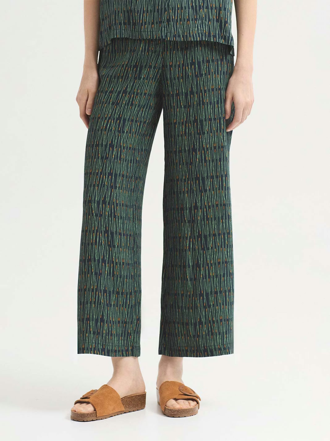 Pantalón Fluido Pine Needles Print Marino