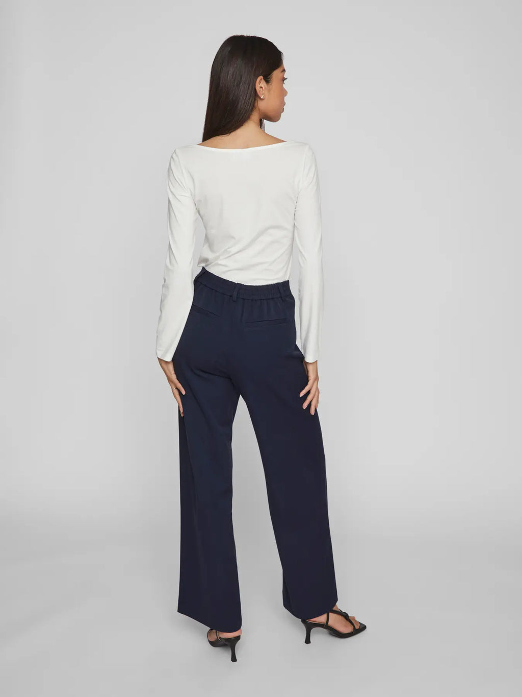 Pantalón Ancho Vivarone Talle Alto Estampado Azul Marino