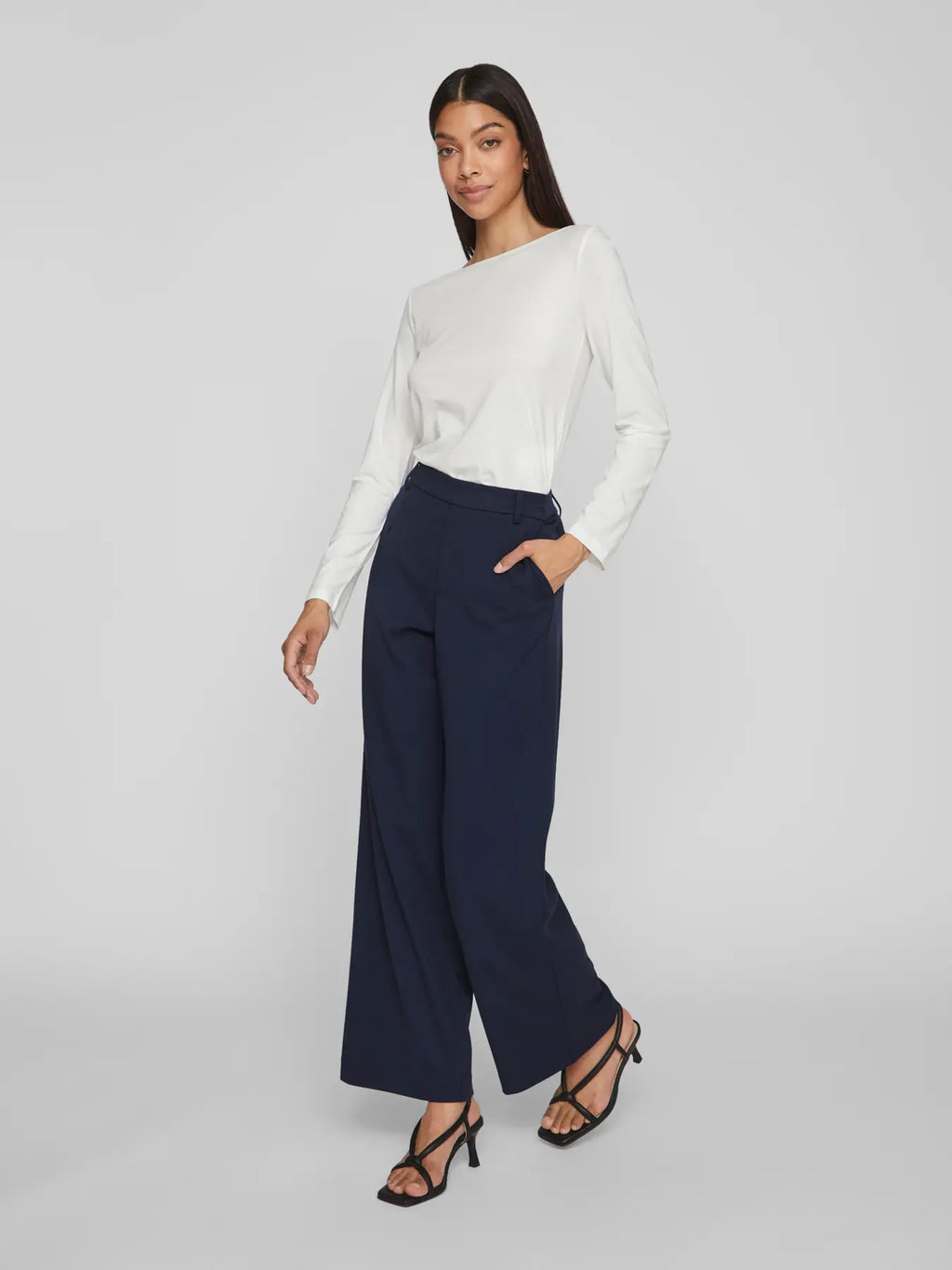 Pantalón Ancho Vivarone Talle Alto Estampado Azul Marino