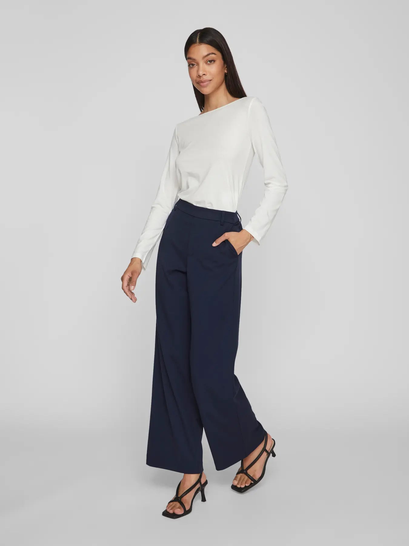 Pantalón Ancho Vivarone Talle Alto Estampado Azul Marino