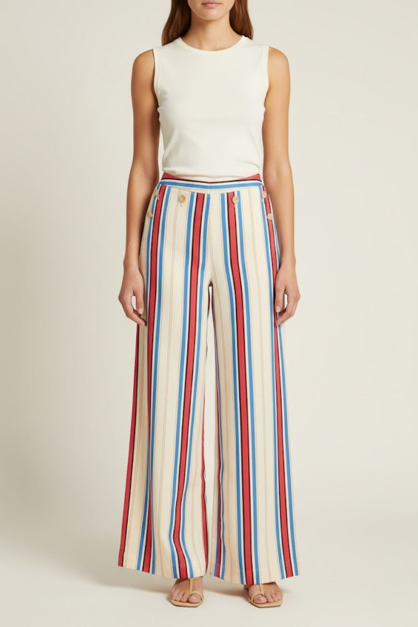 Pantalón Ihfania Rayas Azul y Rojo