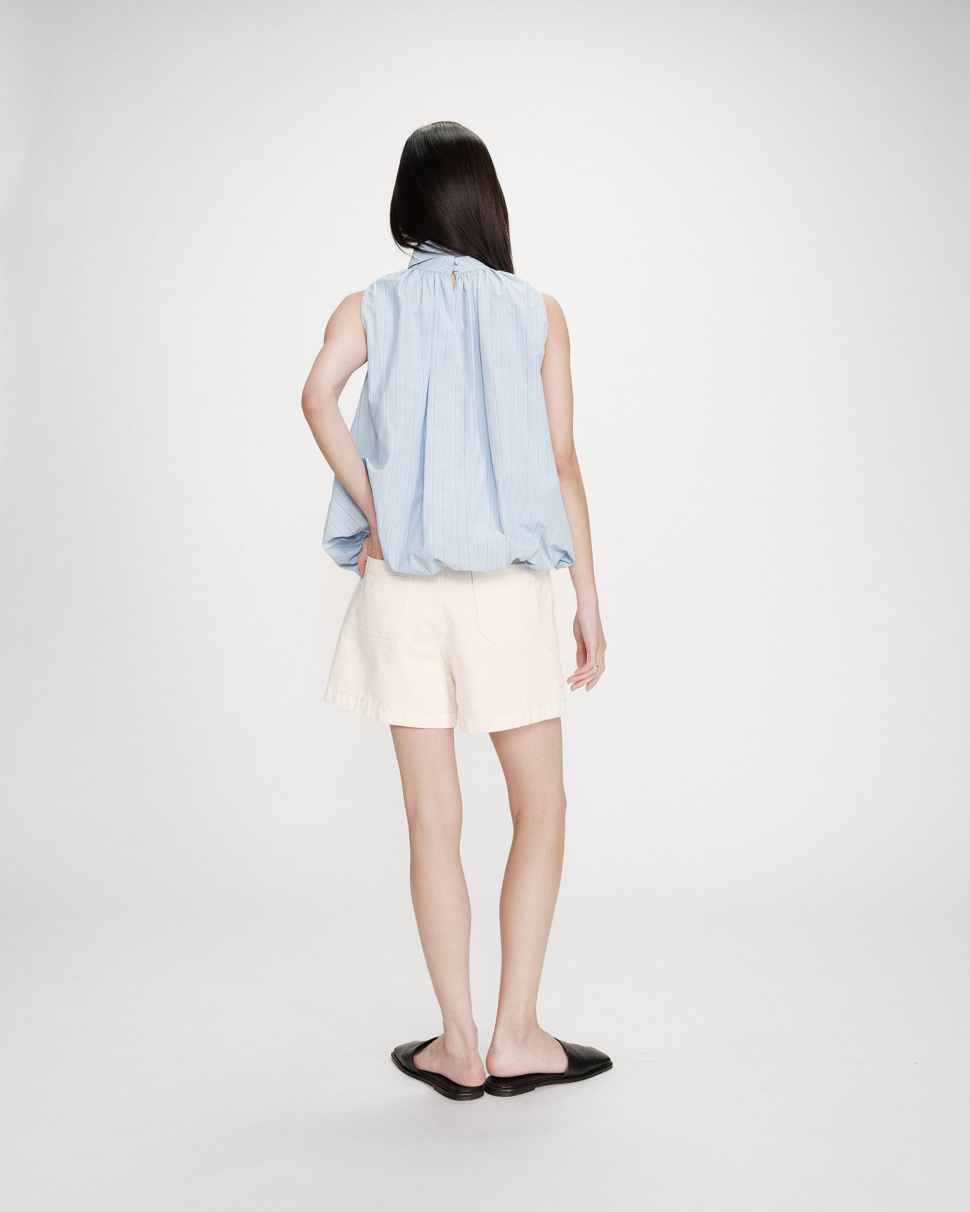 Top Globo Rayas Vanya con Lazo Cruzado Azul Aciano