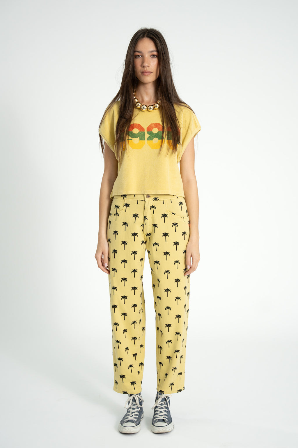Yellow Sleeveless Round Neck T-Shirt/Top Sand "1980" 